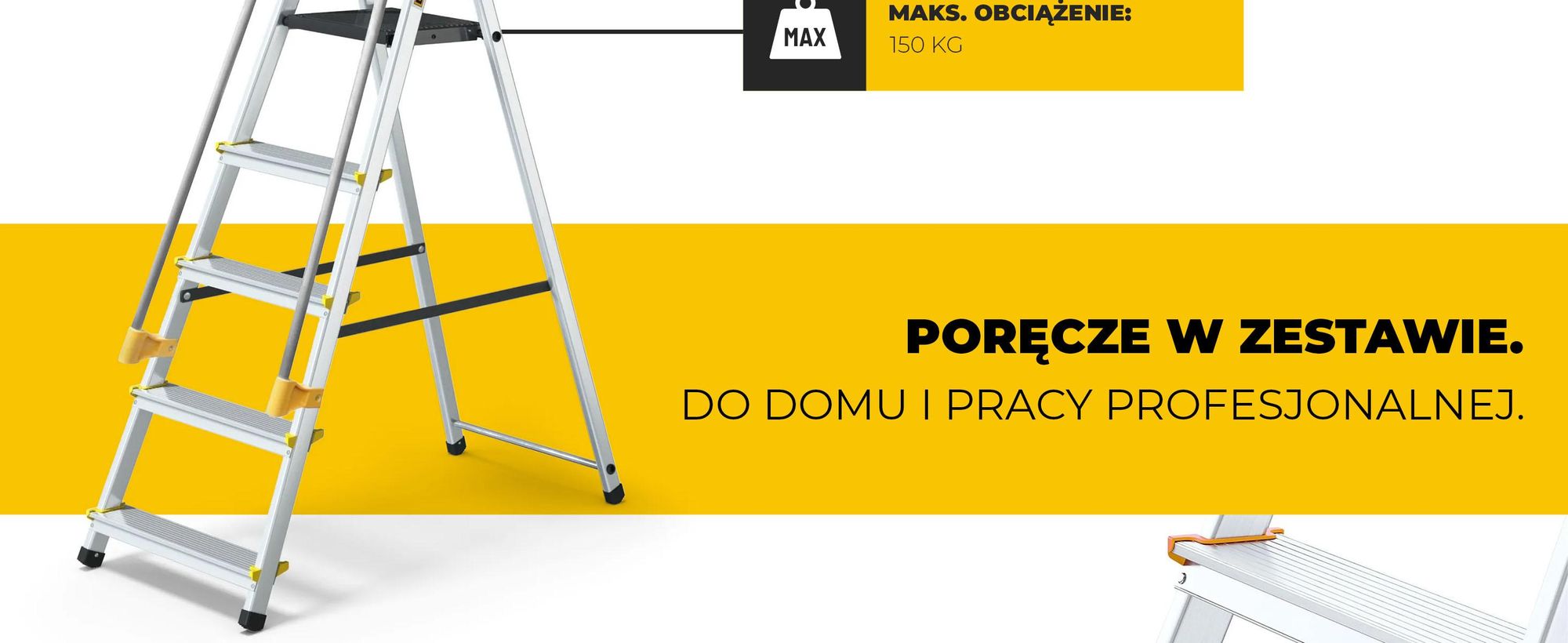 Drabest | Drabina - 5 stopni, nośność 150kg - Drabina z poręczami, drabina aluminiowa, antypoślizgowe nóżki - drabina schodkowa - drabina składana