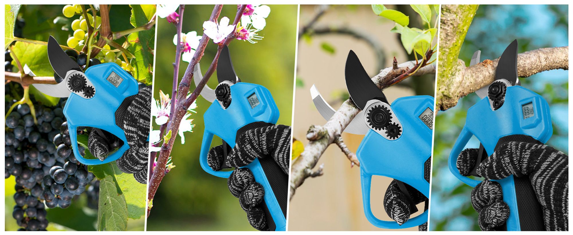 Akku Astschere Elektrische Gartenschere,0-40 mm Schnittdurchmesser,Fortschrittliche Digitalanzeige,mit 2 Batterie, 21V  Baumschere,Blau