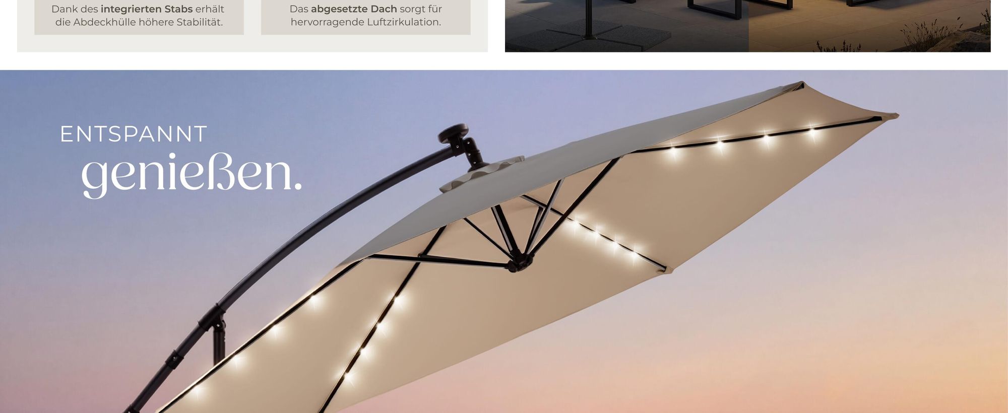 tectake® Ampelschirm Artemis 3,5 x 3,5 m, 360° drehbar mit Doppeldach