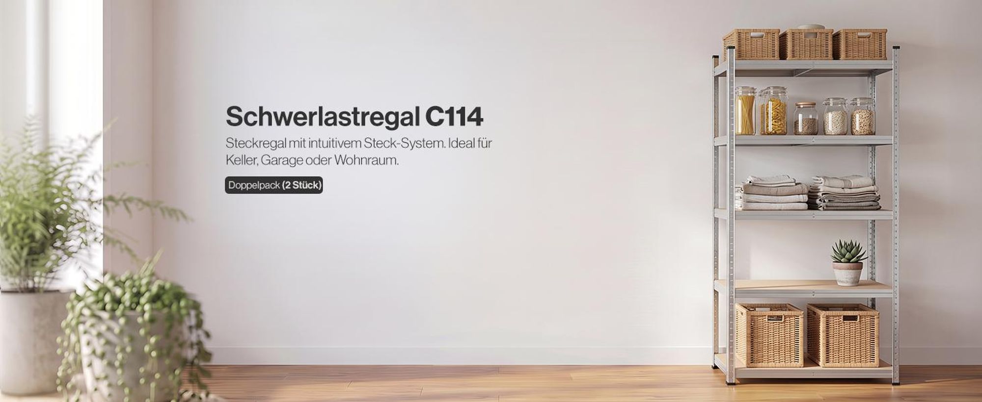Steckregal 2x Werkstattregal 1800x900x400 mm, 5 Ebenen, verzinkt, Traglast gesamt 875 kg, Kellerregal Schwerlastregal Metallregal Lagerregal