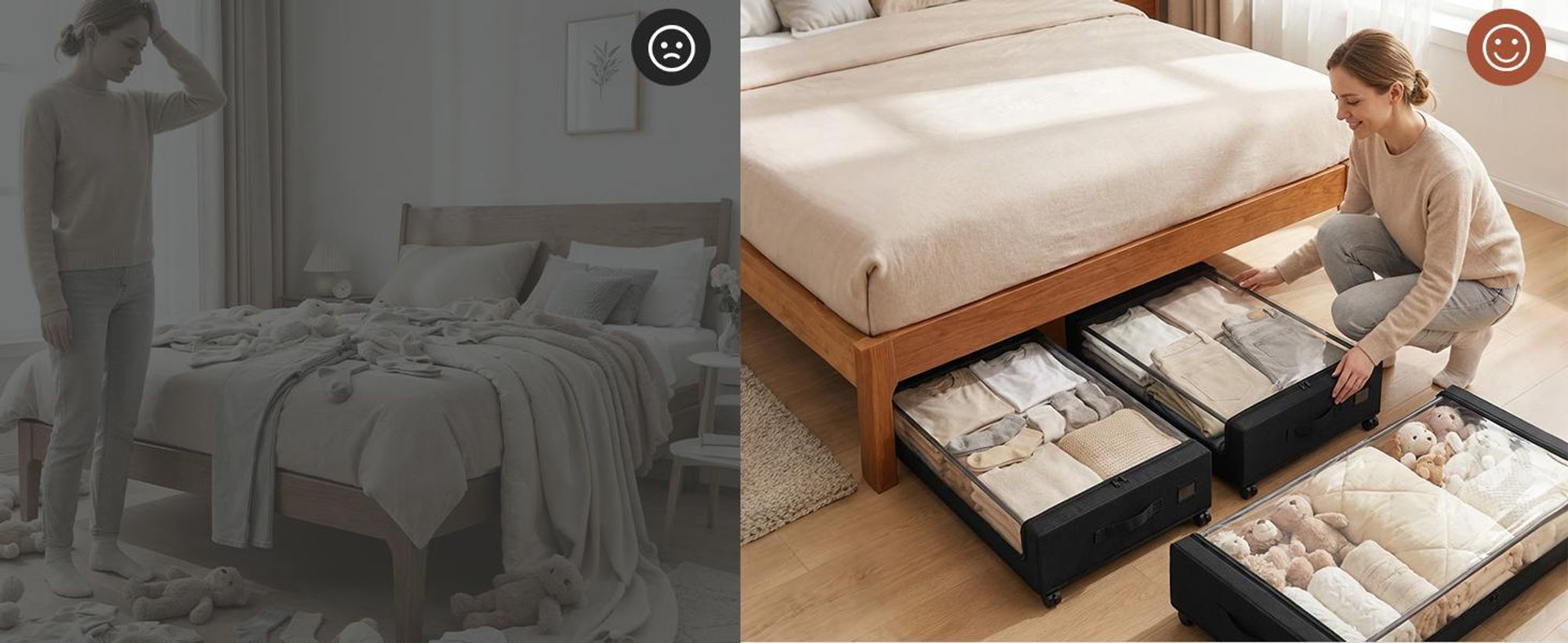 Unterbett Aufbewahrungsboxen mit Deckel schwarz – 2 St Organizer mit Rollen und Griff, Aufbewahrungstasche für Kleidung zur Aufbewahrung im Schrank