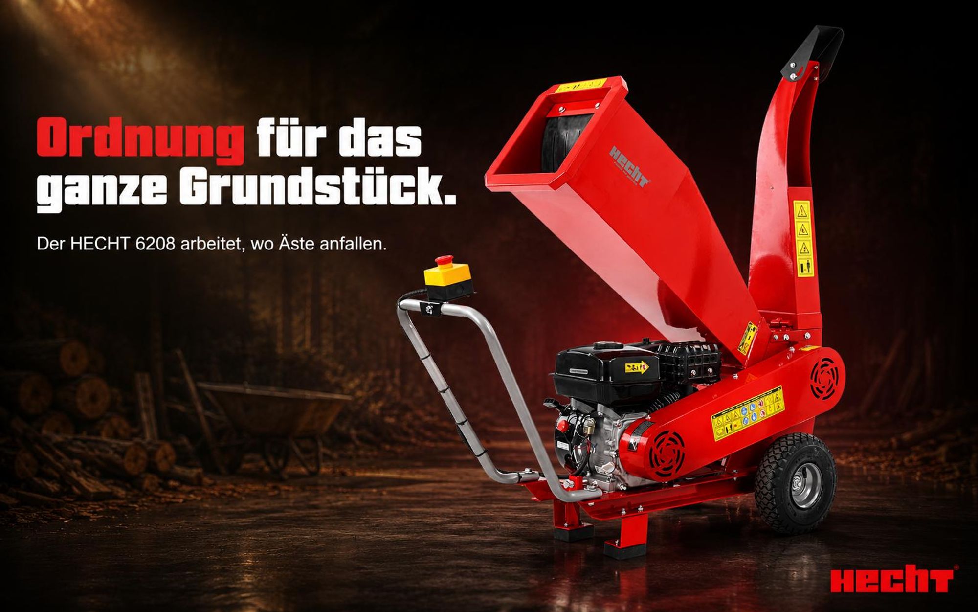 Gartenhäcksler Holzhäcksler Benzin HECHT 6208 | 5,2 kW / 7 PS | bis 7 cm | 208 cm³ | Messerwalze mit 2 rotierenden Messern