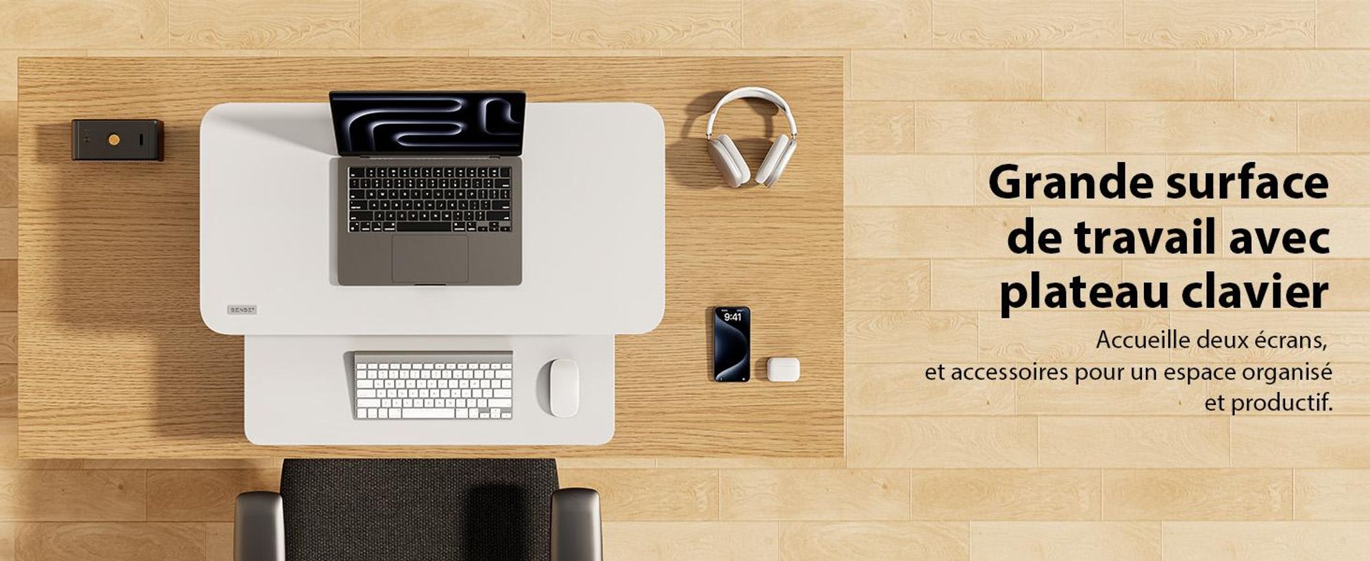SENSE7 Convertisseur de bureau blanc - Support de bureau ergonomique - Réglable en hauteur - Poste de travail assis-debout - 81 x 40 cm - Pupitre de bureau - Support d'écran jusqu'à 13 kg