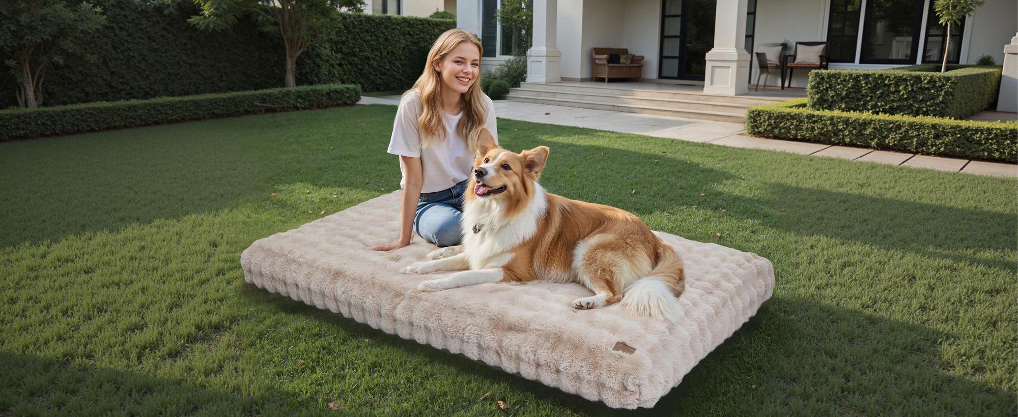 WISFOR Hundebett Hundesofa Hundecouch Hundekissen Plüsch, wasserfest waschbar Bezug abnehmbar L: 90 x 60 x 10 cm, Beige