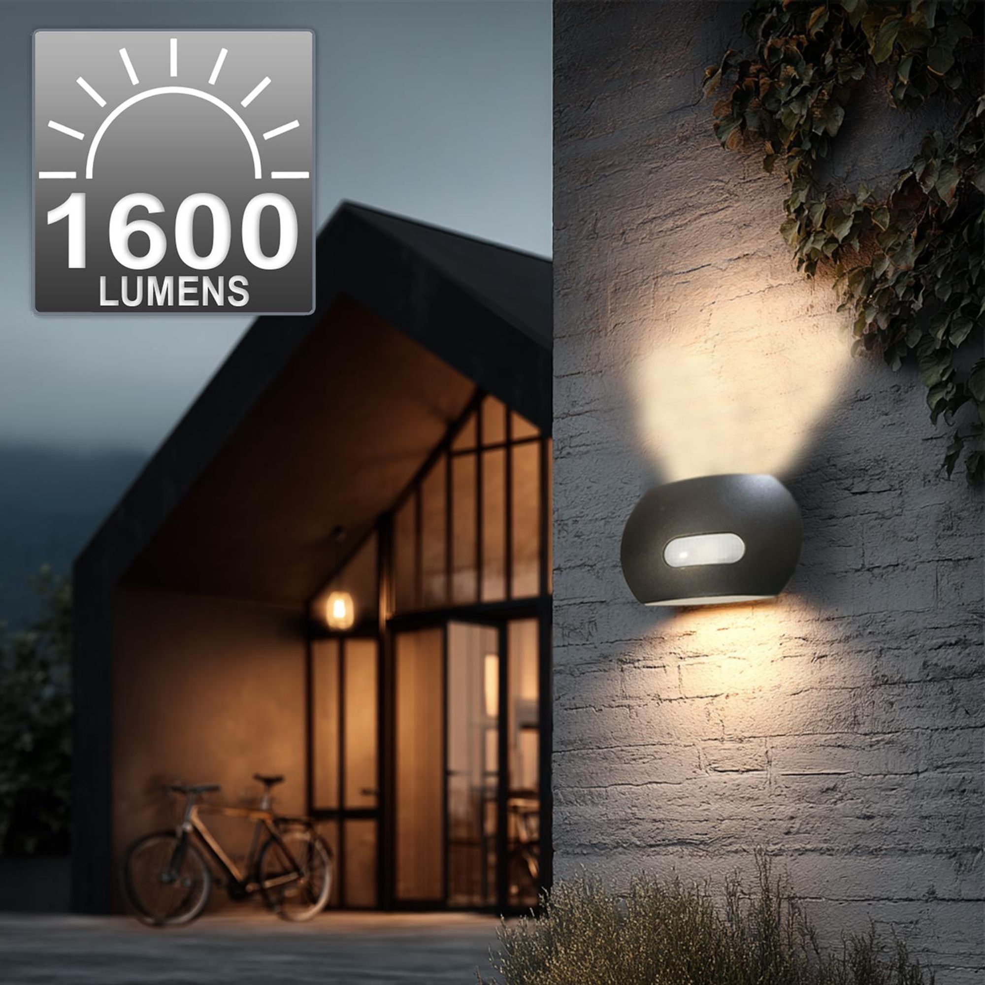 LED Wandlampe mit PIR Bewegungssensor Dämmerungssensor Außenwandleuchte Wandleuchte IP65 4000K Neutralweiß 20W 1200lm