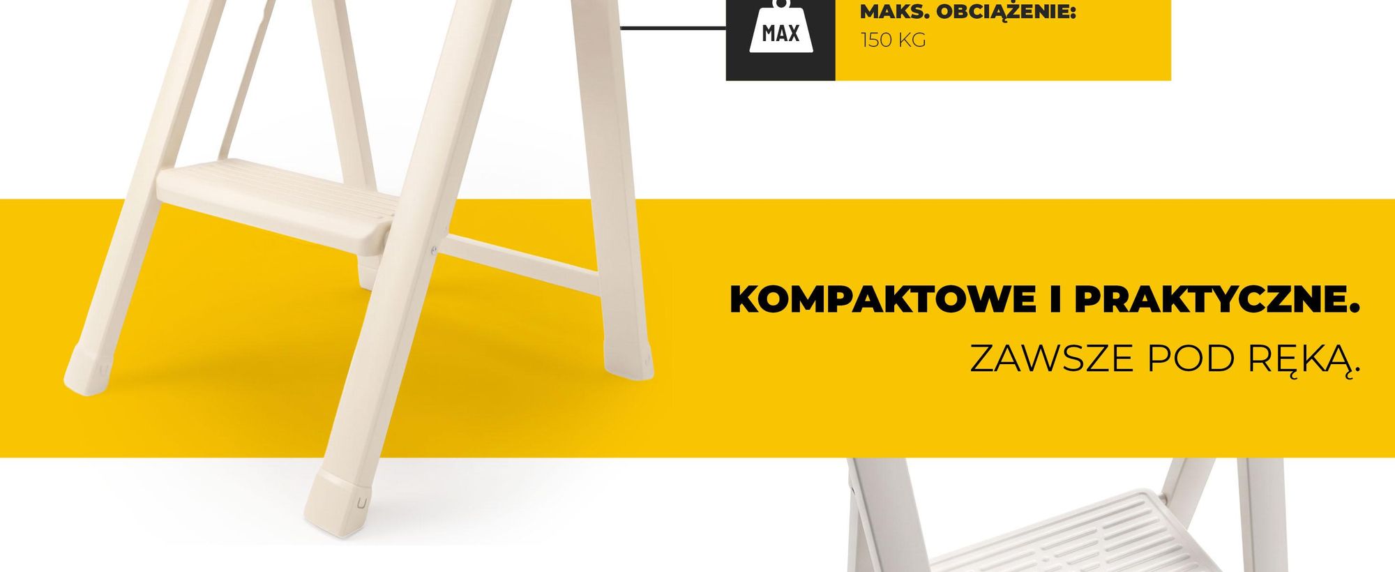 Drabest | Schodki pomocnicze - Model Slim - 2 stopnie - Składane - Maksymalne obciążenie 150 kg - Kolor kremowy