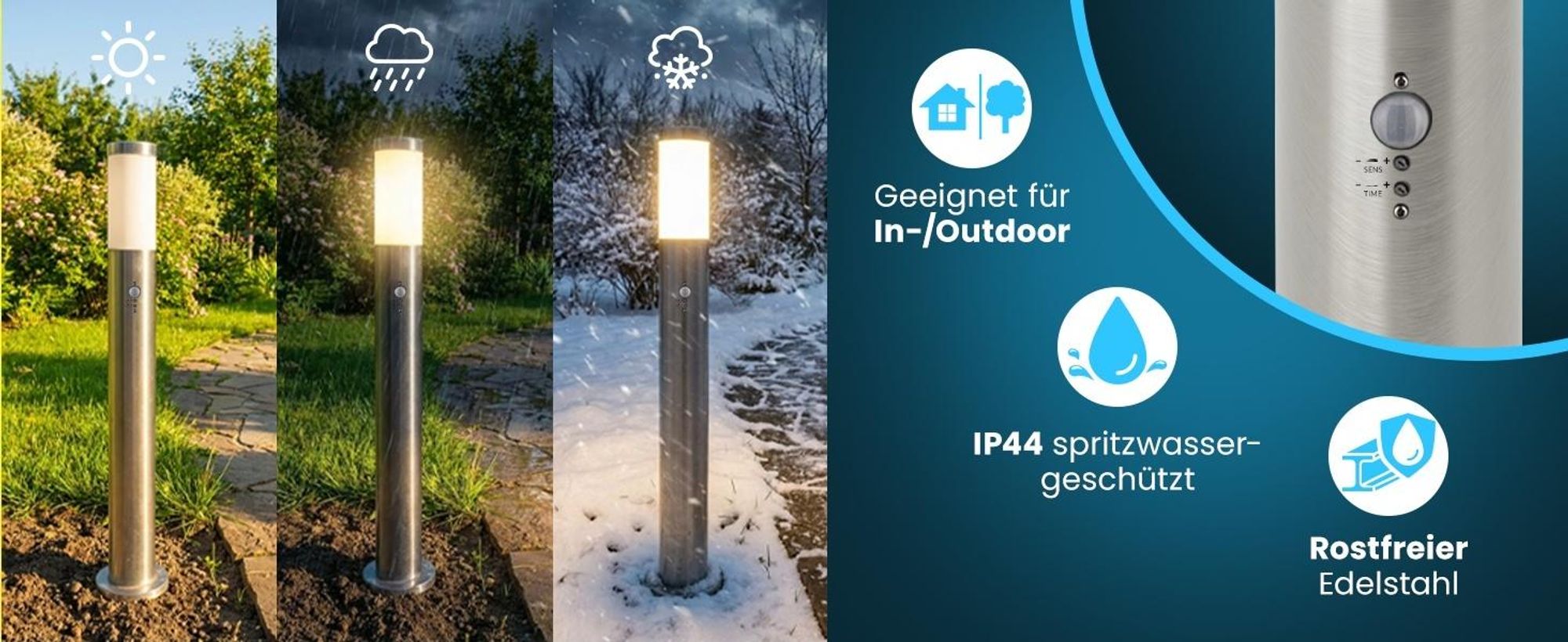 MONZANA Außenleuchte mit Bewegungsmelder Edelstahl 100cm Groß IP44 Wetterfest E27 Außen Garten Beleuchtung Wegeleuchte Outdoor Modern Anthrazit