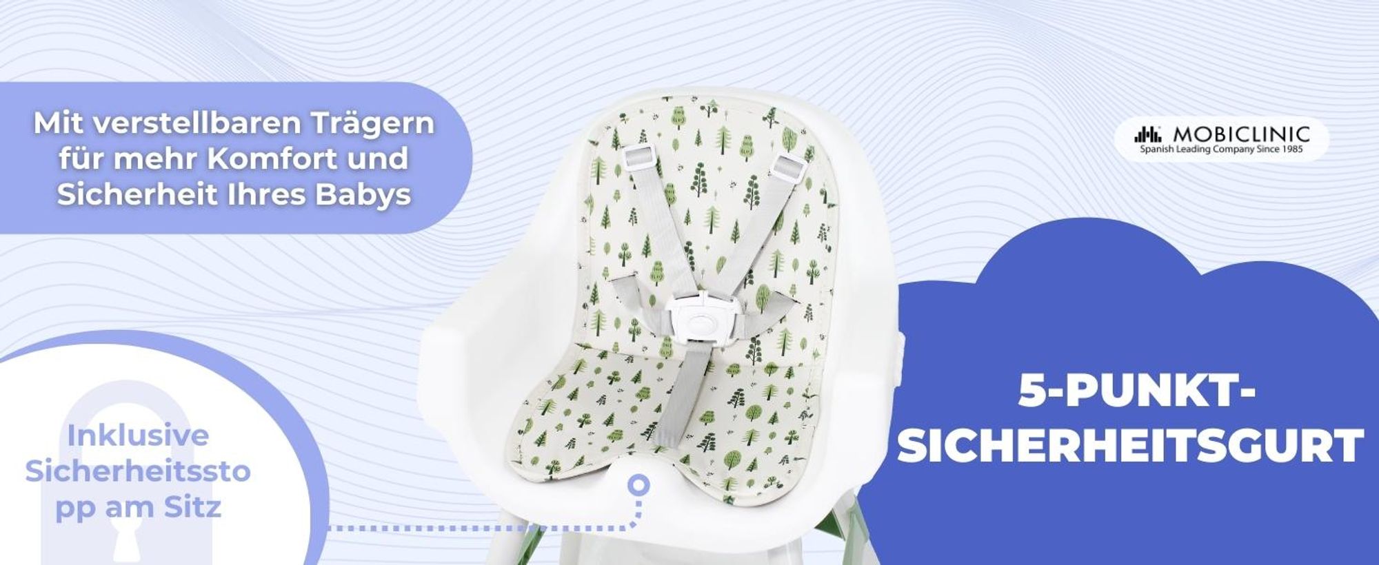 Mobiclinic Kids, Evolutionärer Hochstuhl, 2 in 1, Höhenverstellbar, Doppeltablett, 6 Monate–6 Jahre, Forest, 5-Punkt-Sicherheitsgurt, abnehmbare Räder