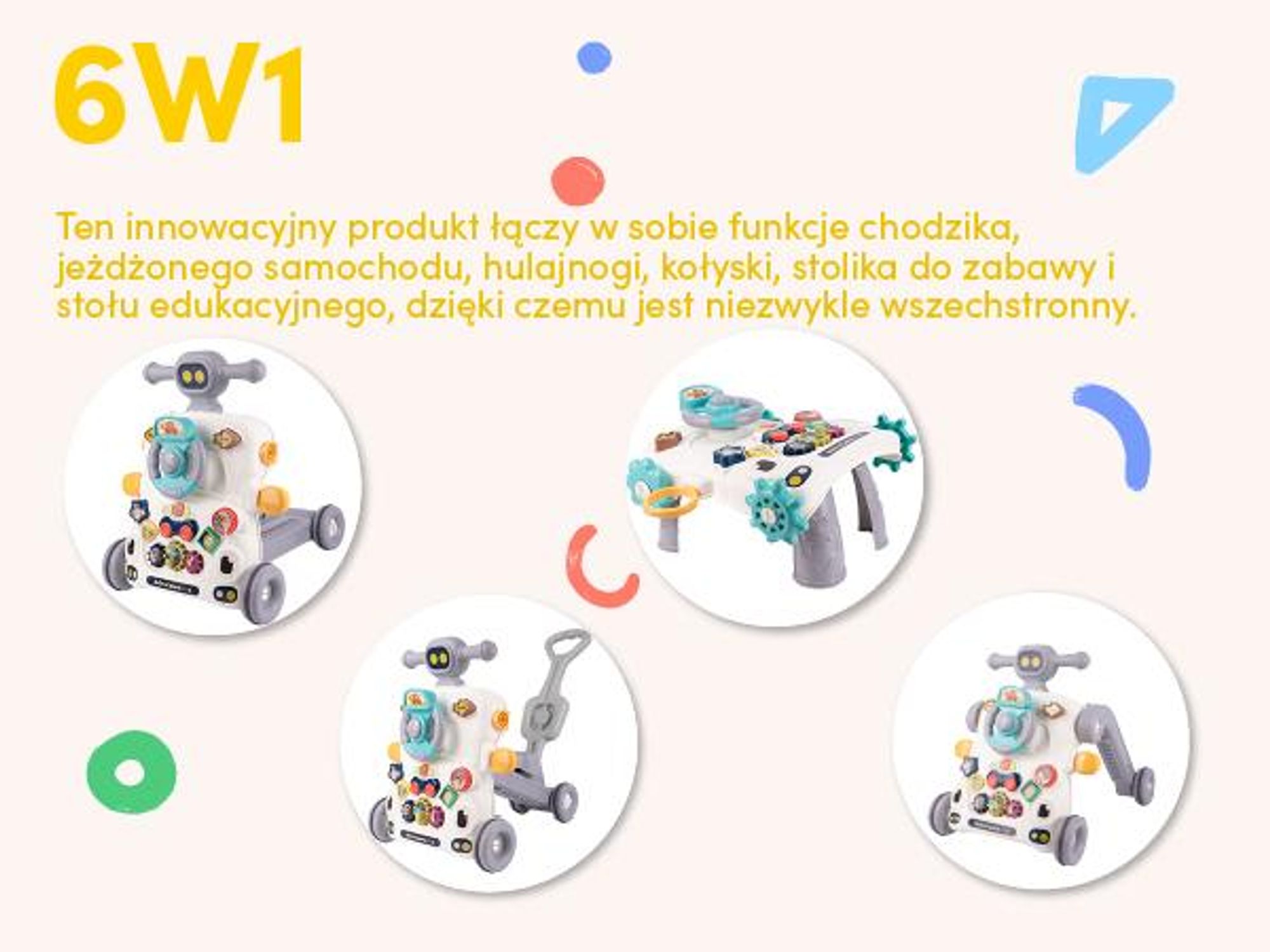 Chodzik pchacz edukacyjny Stolik  z kierownicą i hulajnogą