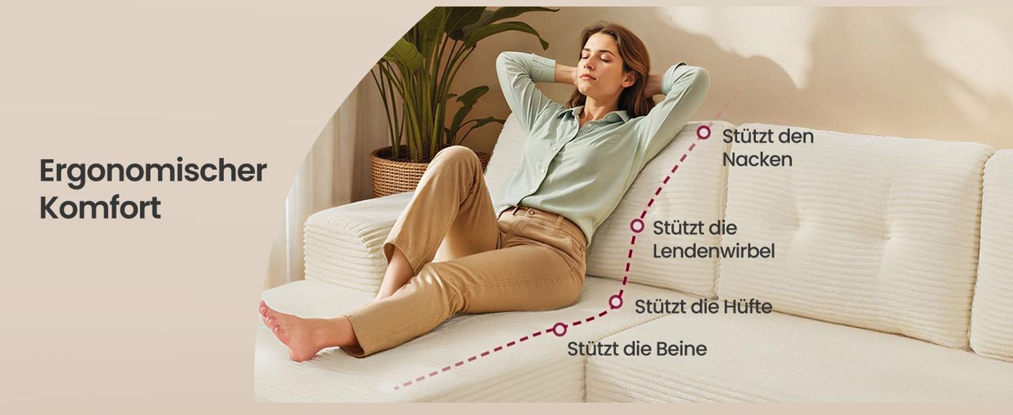 VASAGLE Modulares Sofa, Ecksofa mit Liege links, 244 cm breit, vakuumverpackt, keine Montage erforderlich, weiß