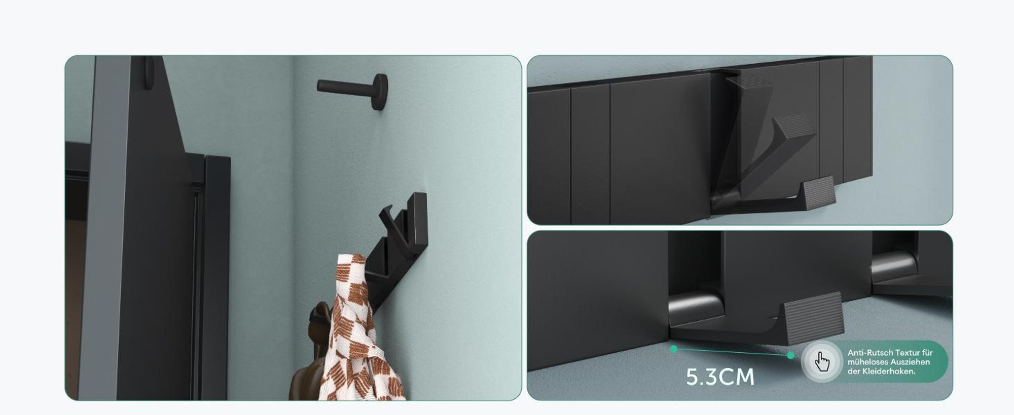 Mai & Mai Wandgarderobe Wandhaken aus Aluminium Garderobe mit 6 klappbaren Haken Garderobenleiste Garderobenhaken Kleiderhaken 44,5cm Schwarz