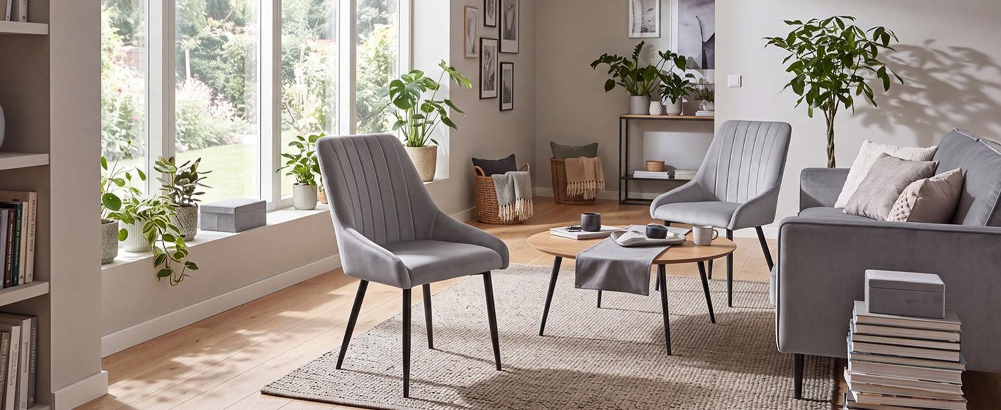 Duhome Lot de 2 chaises de salle à manger rembourrées en velours, chaises rétro avec pieds en métal, gris