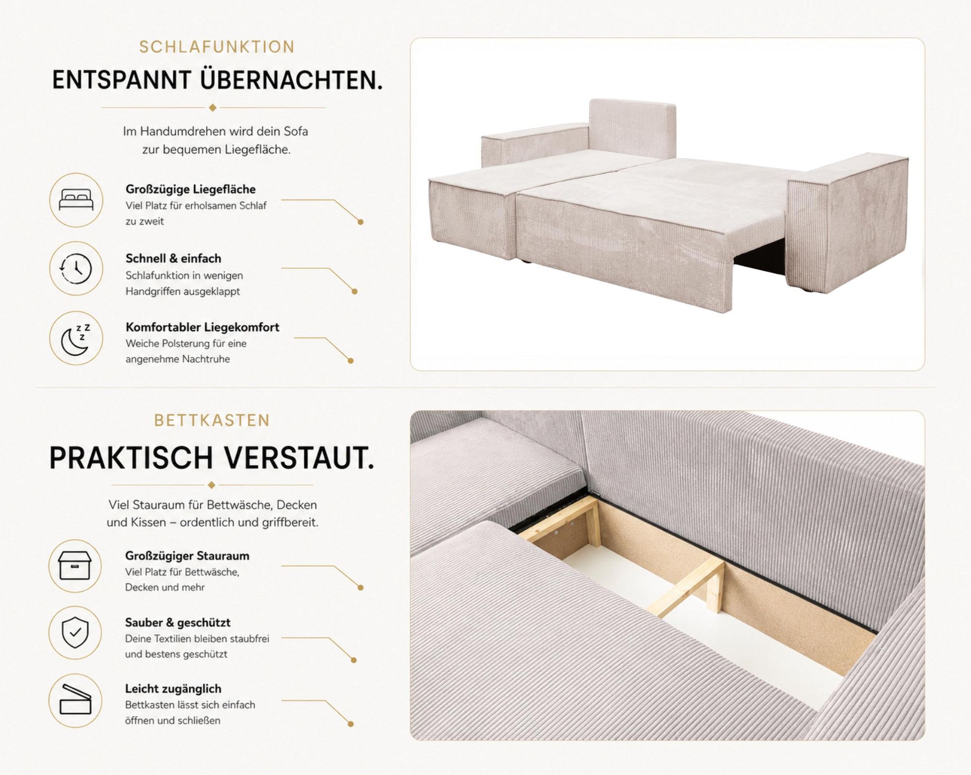 VENASI HUGO XL Ecksofa mit Schlaffunktion und Bettkasten Cord Schlafsofa Eckcouch Sofa BLAU