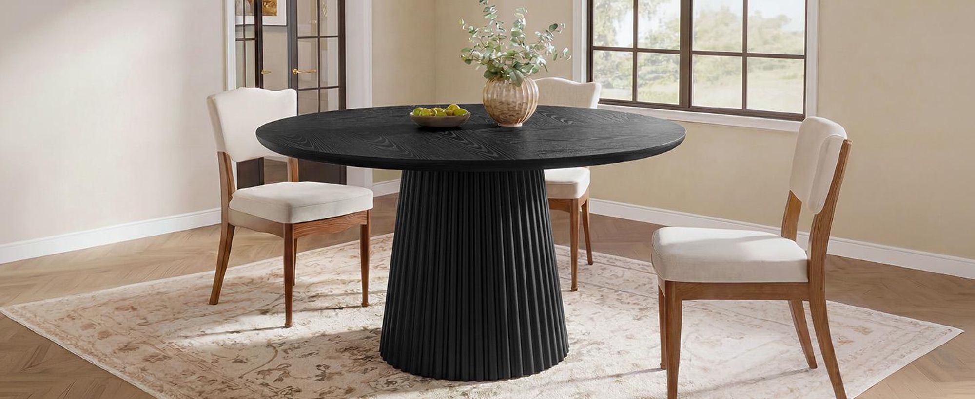 Tribesigns 120 cm runder Esstisch für 4-6 Personen, Küchentisch im Landhausstil, Esszimmertisch aus Holz mit geriffeltem Sockel für Esszimmer, Küche