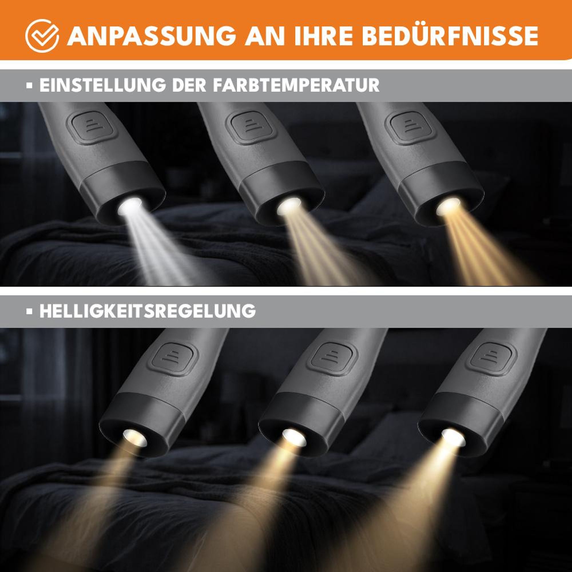 KRUMAD LED Leselampe Hals, Wiederaufladbare Nackenlampe mit 3 Lichtmodi, Flexibel & Augenschonend, Buchlampe für Bett, Lesen & Reisen