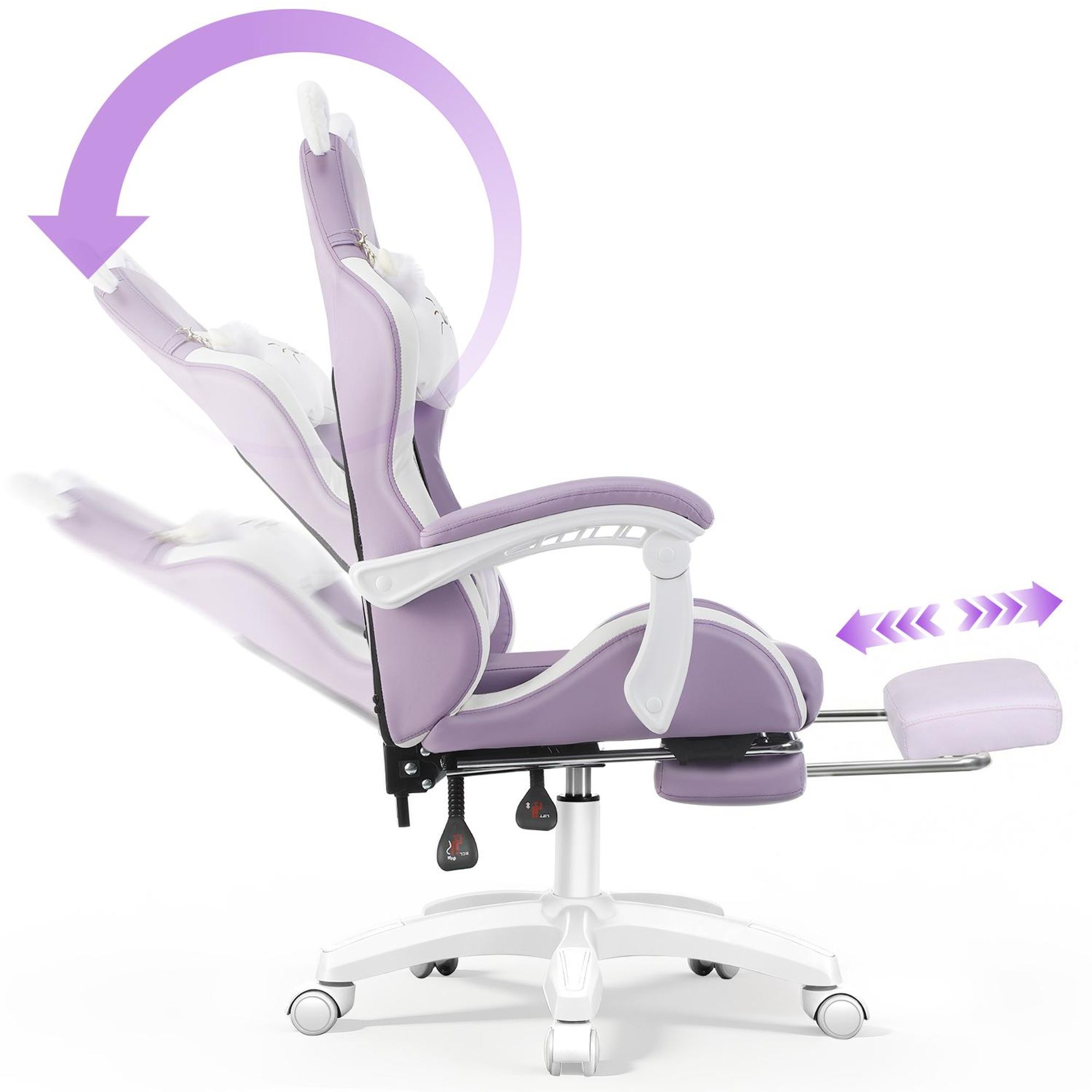 Gaming Stuhl mit Lendenwirbelstütze und Fußstütze 150kg, Bürostuhl Ergonomisch Schreibtischstuhl Racing Stuhl Computerstuhl Höhenverstellbar