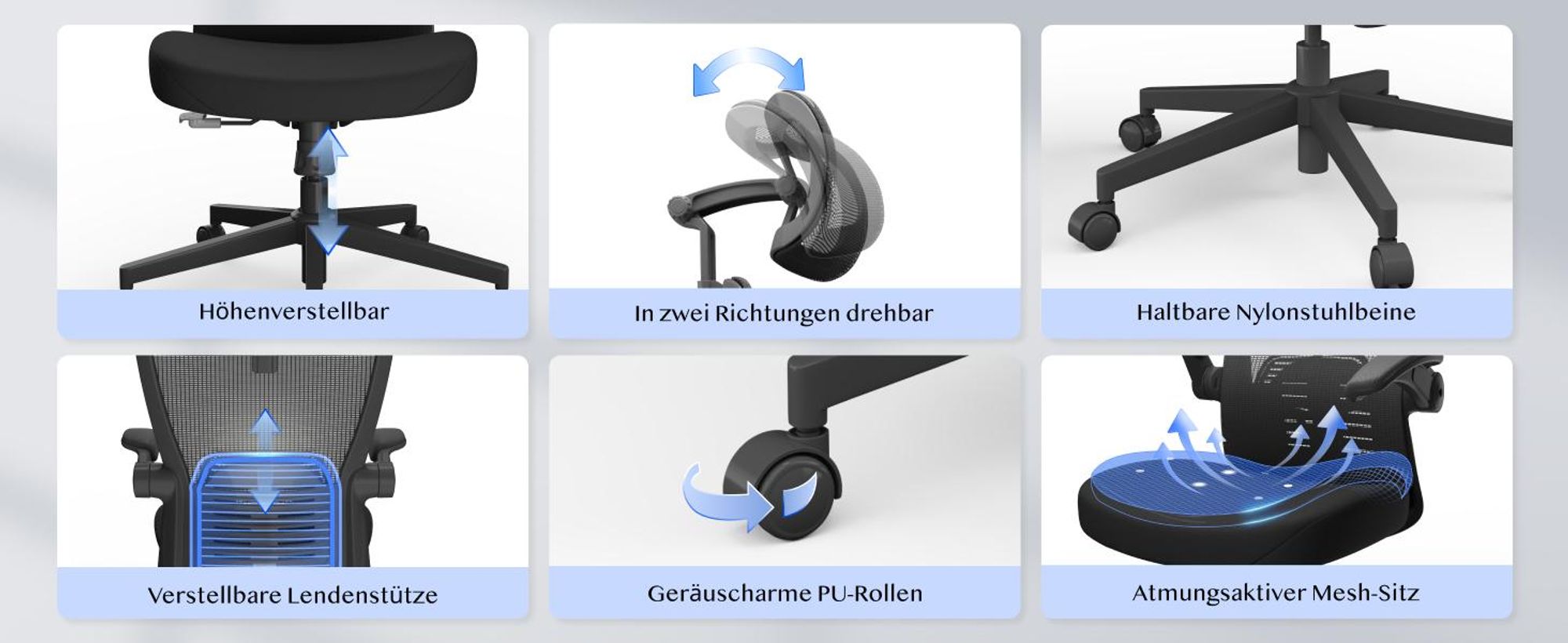 FLEXISPOT Ergonomischer Bürostuhl, 3D-Kopfstütze, verstellbare Rückenlehne, klappbare Armlehnen, Mesh-Sitz, 135° Neigung, 150 kg Belastbarkeit Schwarz