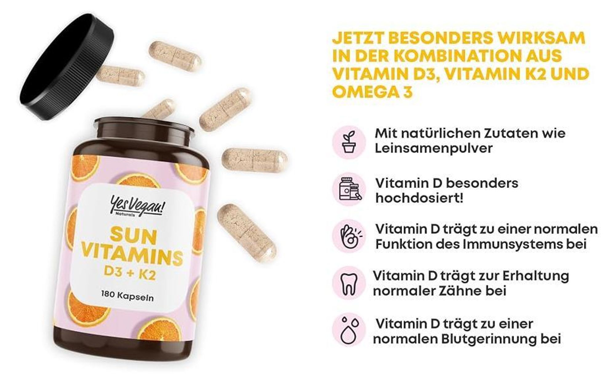 YesVegan® Vitamin D3 K2 Omega 3 5000 IE Depot 180 Kapseln - 3er Set