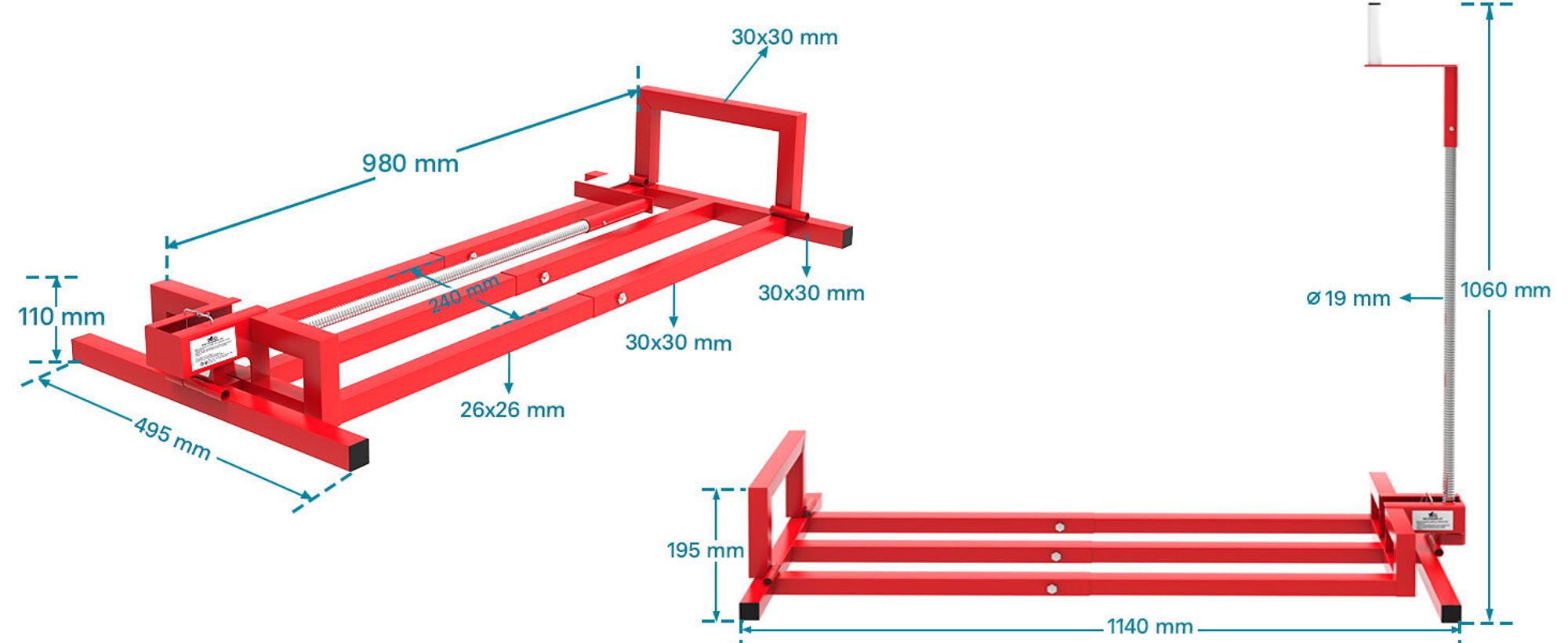 Wiltec Hebevorrichtung für Aufsitzmäher Rasentraktor – bis max 400 kg – 1140 x 495 x 1030 mm – aus Stahl – Lifter als Reinigungshilfe