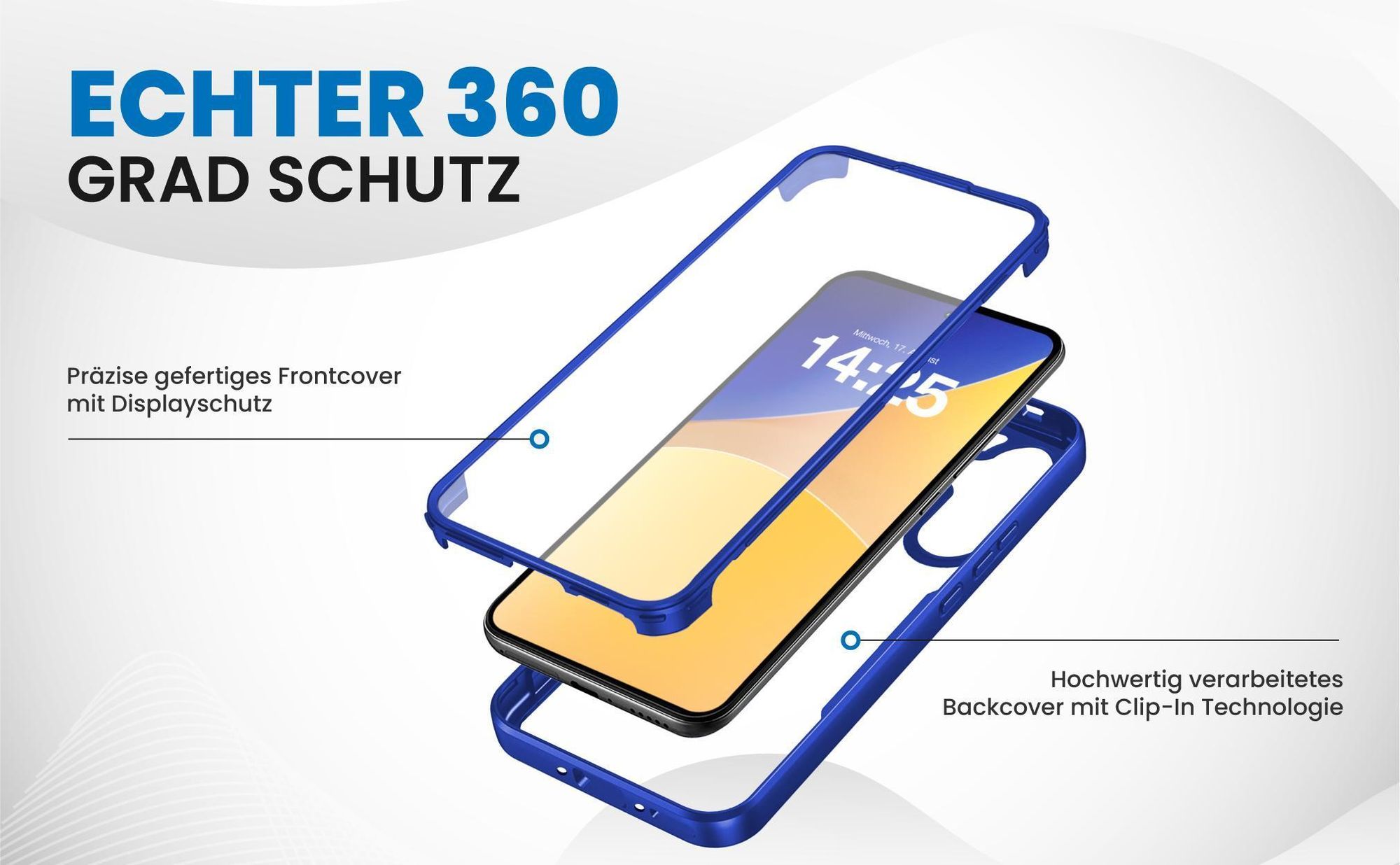 Blaues 360 Grad Case für Samsung Galaxy A56 5G mit Schutz von beiden Seiten