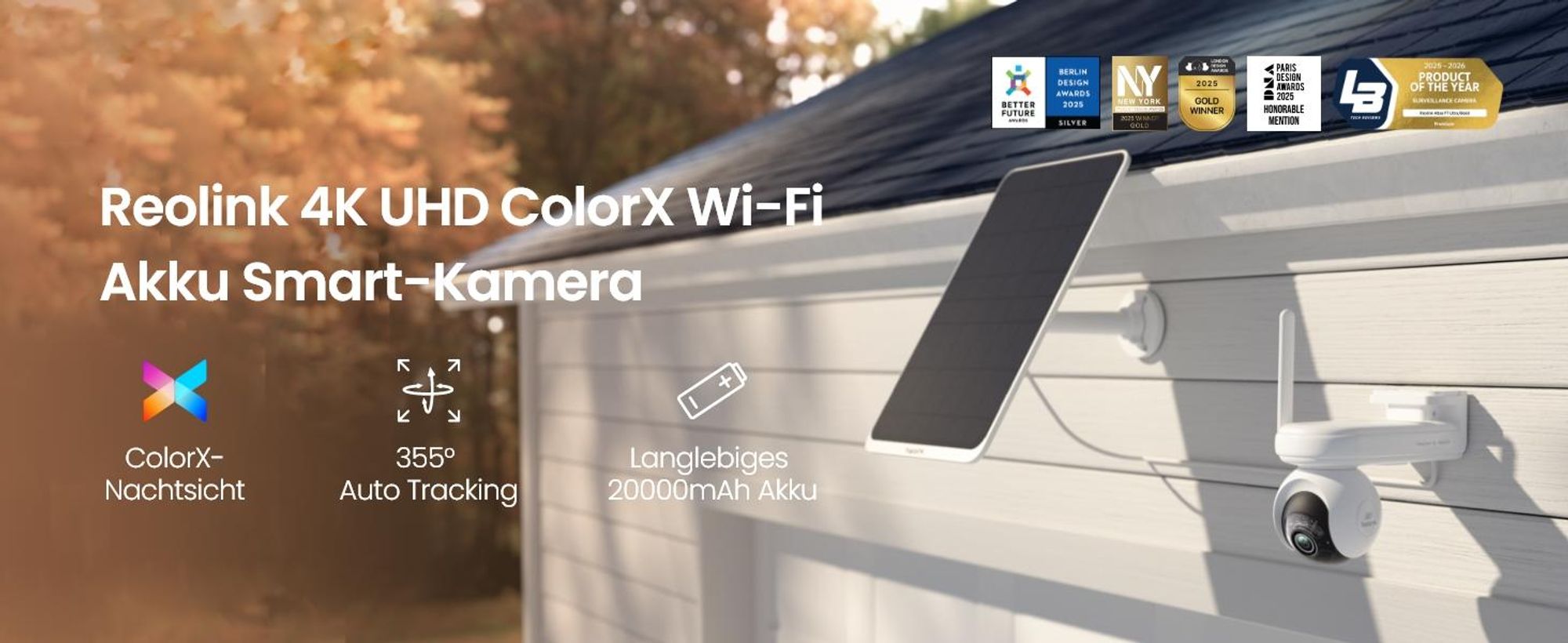 Reolink Altas PT Ultra+Solarpanel, 4K 8MP WiFi 6 Akku Überwachungskamera, 360° PT Auto-Tracking, ColorX Nachricht, 10s Voraufzeichnung, KI Erkennung
