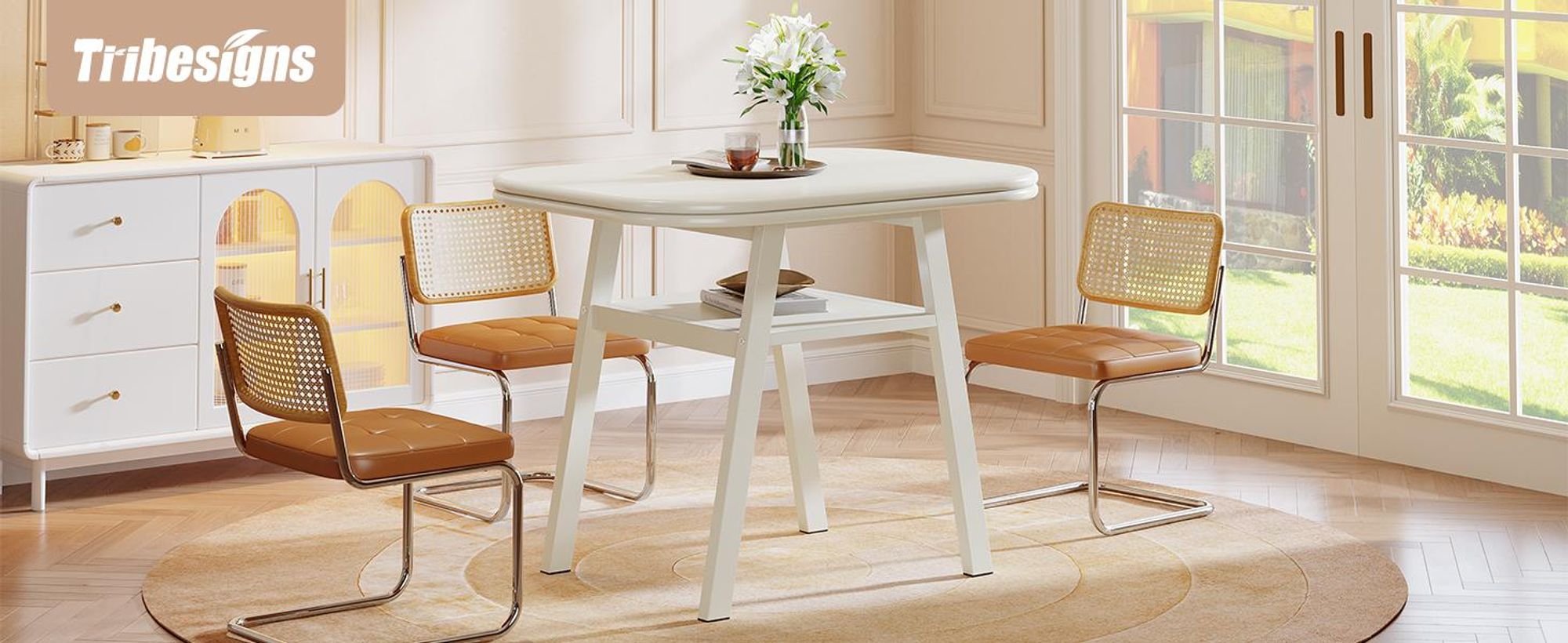 Tribesigns Esstisch für 2–4 Personen, 80x60 cm, kleiner moderner Küchentisch mit Ablagefach für Esszimmer, Küche, Wohnzimmer, platzsparend, Weiß