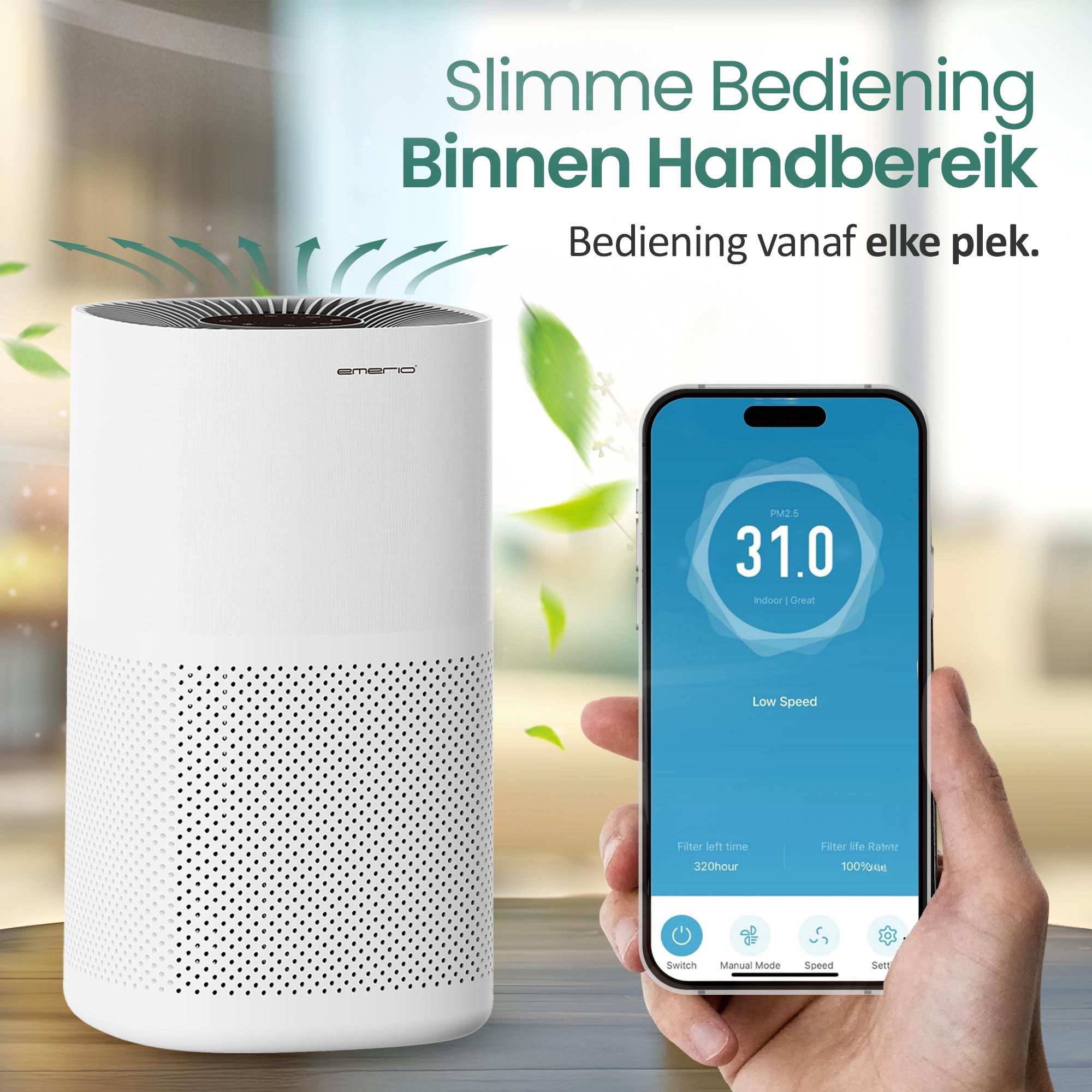 Emerio Luchtreiniger – 45 m² – 50 dB – HEPA13 & Koolstof filter – met App – Ionisatiefunctie – Luchtkwaliteitsindicator – Timer – AP-132325