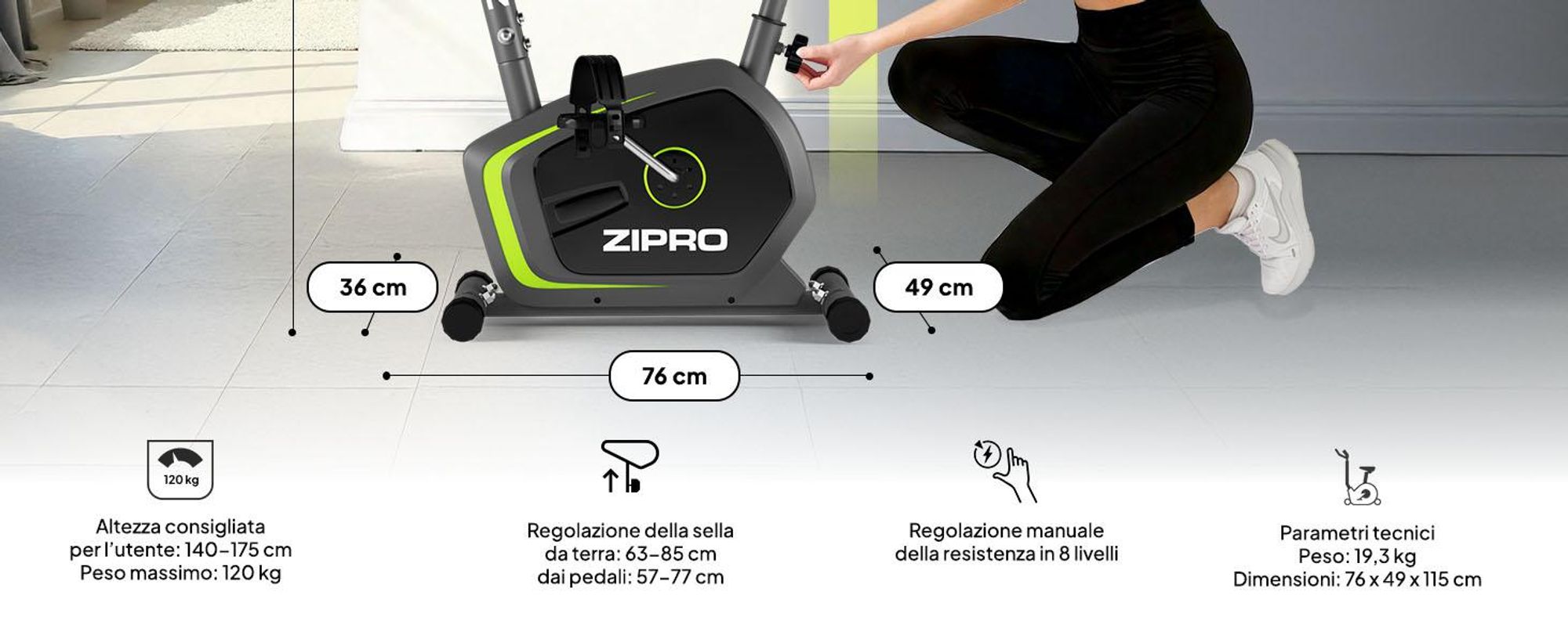 Zipro Drift cyclette per la casa Cyclette magnetica fino a 120 kg Magneti Cyclette Cyclette Fitness Cyclette Hometrainer Cyclette cardio Computer