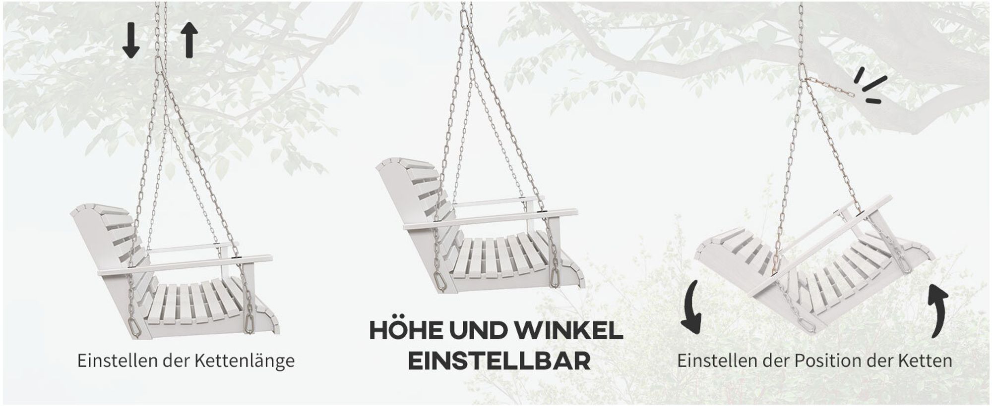 Outsunny Hängebank 2-3 Sitzer Tannenholz 150 x 75 x 53 cm Weiß