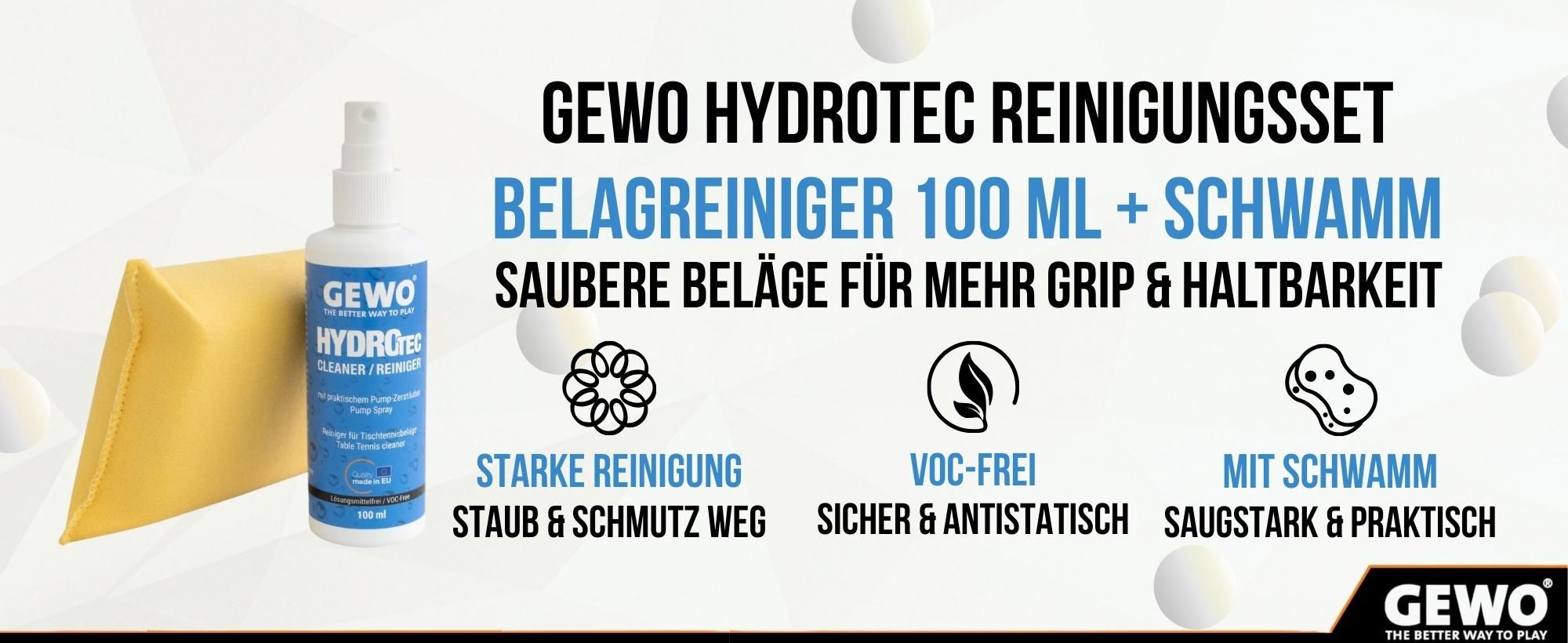 GEWO Tischtennis Reinigungsset HydroTec, Tischtennis Belag, Tischtennis Reinigung für Beläge