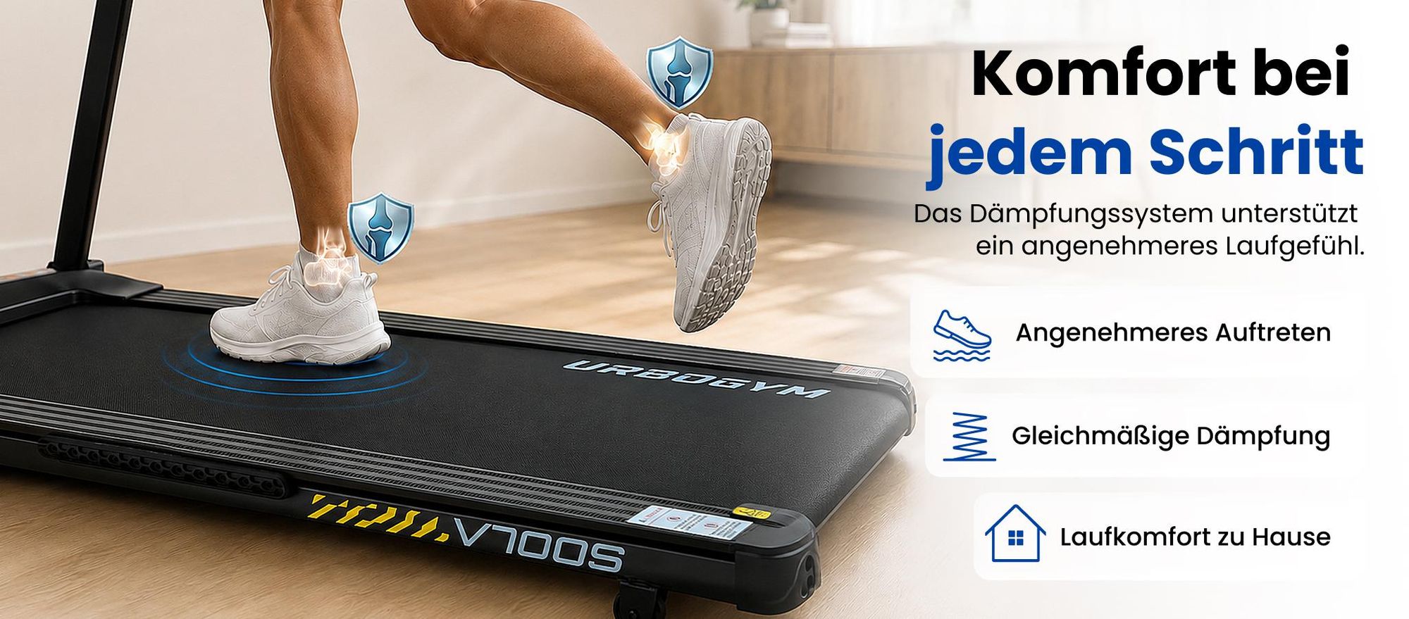 URBOGYM V700S Laufband – 18 km/h, automatische Steigung mit 18 Stufen, Lauffläche 50 × 130 cm, bis 140 kg, klappbar, FITSHOW