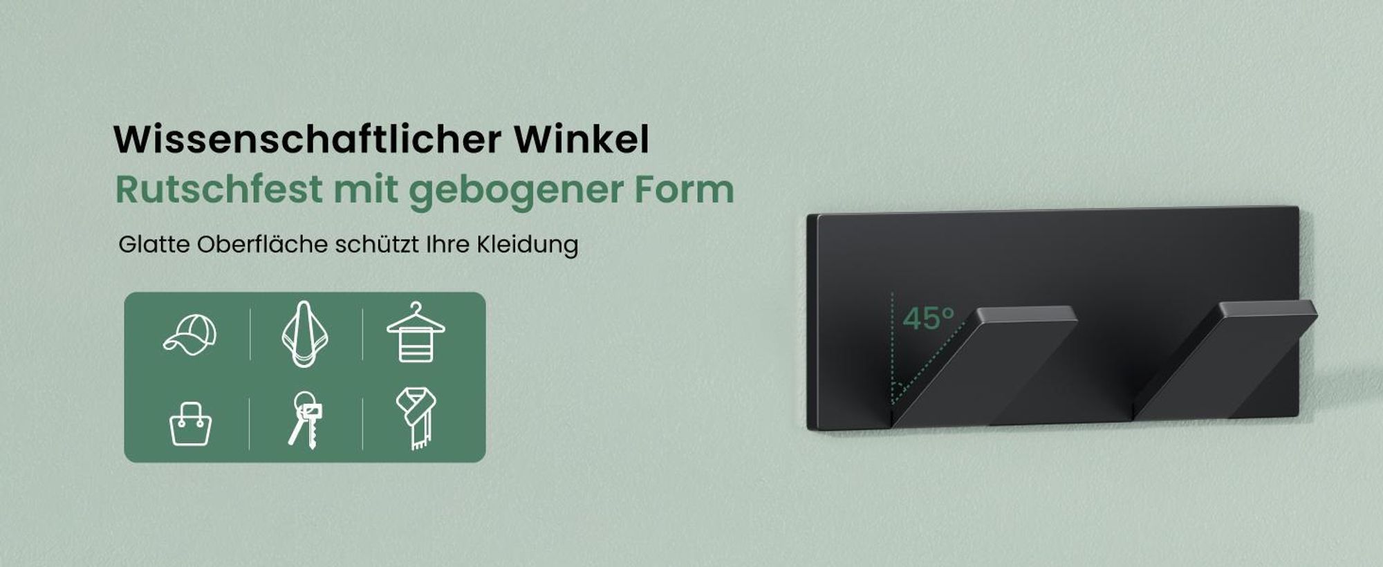 Mai & Mai Kleiderhaken ohne Bohren Wandgarderobe Wandhaken aus Edelstahl mit 2 Haken Garderobenleiste Garderobenhaken 81mm Matt schwarz Stalo-02