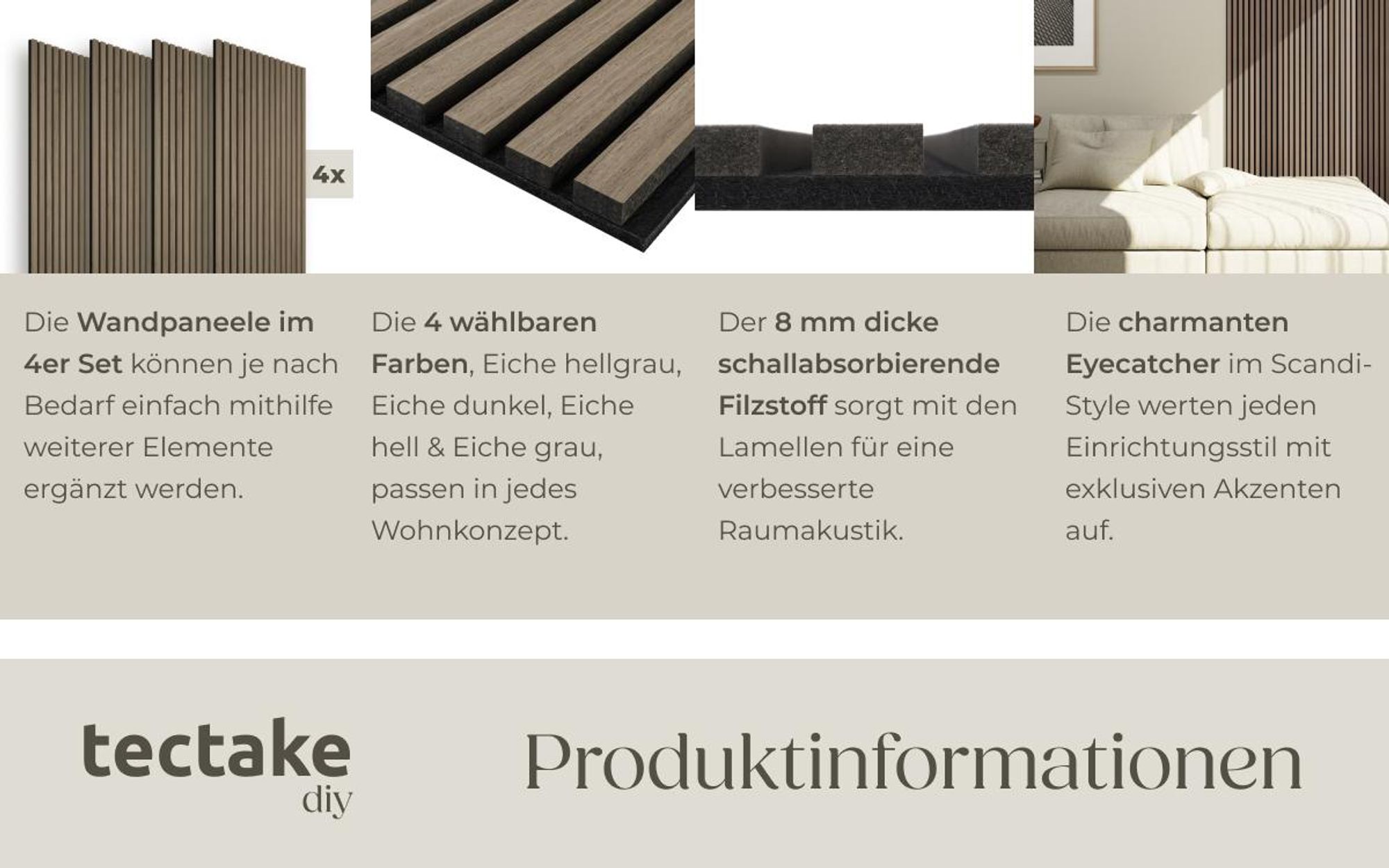 tectake® Akustikpaneele Sonic Wall Holzoptik in Eiche dunkel je 60 x 120 x 2,1 cm, Größe flexibel anpassbar