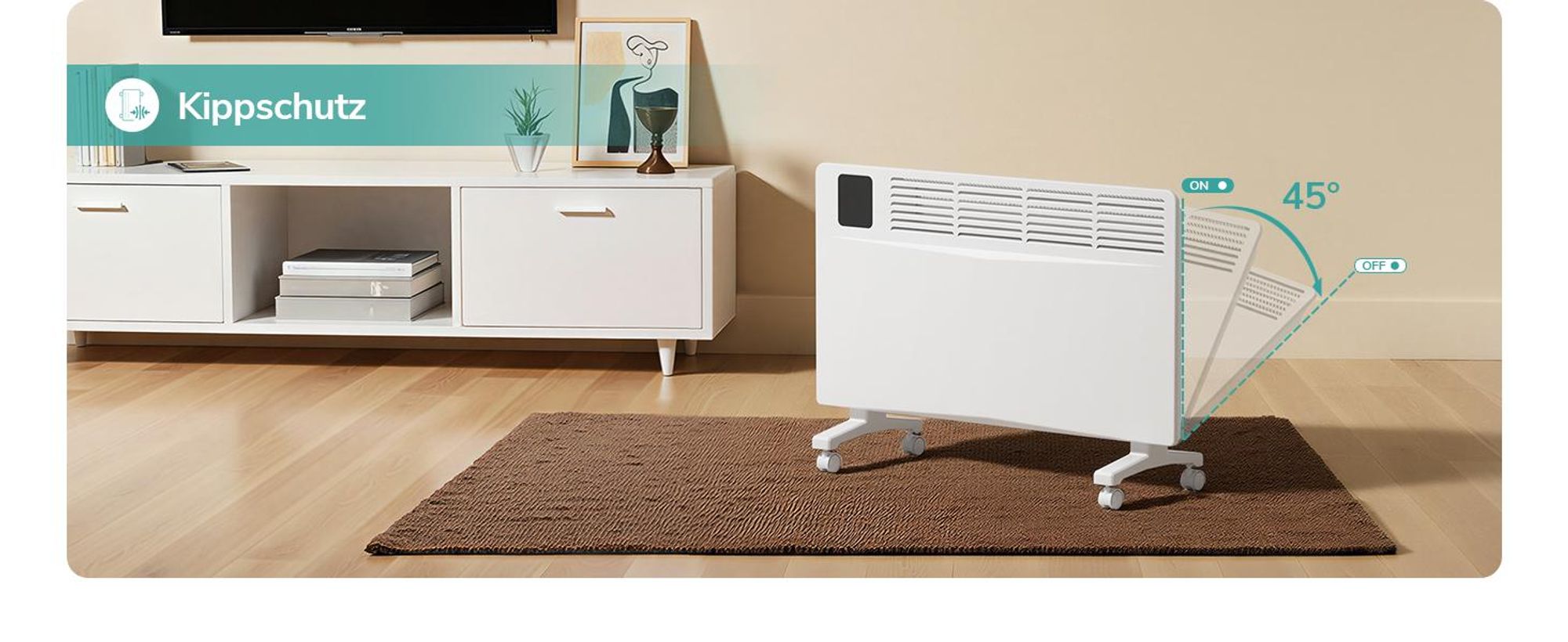 EMKE Konvektor Heizung 2000W mit WiFi & App, Elektroheizkörper Energiesparend, Wandheizung & Standgerät mit Rollen, 24/7 Timer, Weiß