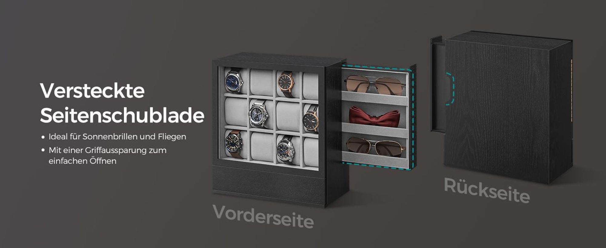 SONGMICS Uhrenbox Uhrenbox 12 Fächer, Uhrenkasten, vertikale Aufbewahrung,Geschenkidee
