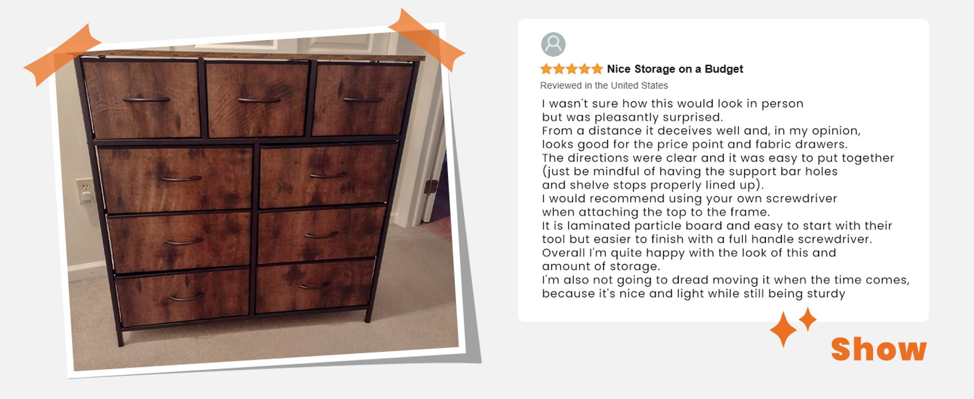 Sweetcrispy Kommode mit 9 Stoffschubladen ，Stoffkommode mit Stabilem Stahlrahmen, Ideal für Schlafzimmer, Wohnzimmer Mehrzweckschrank Schrank