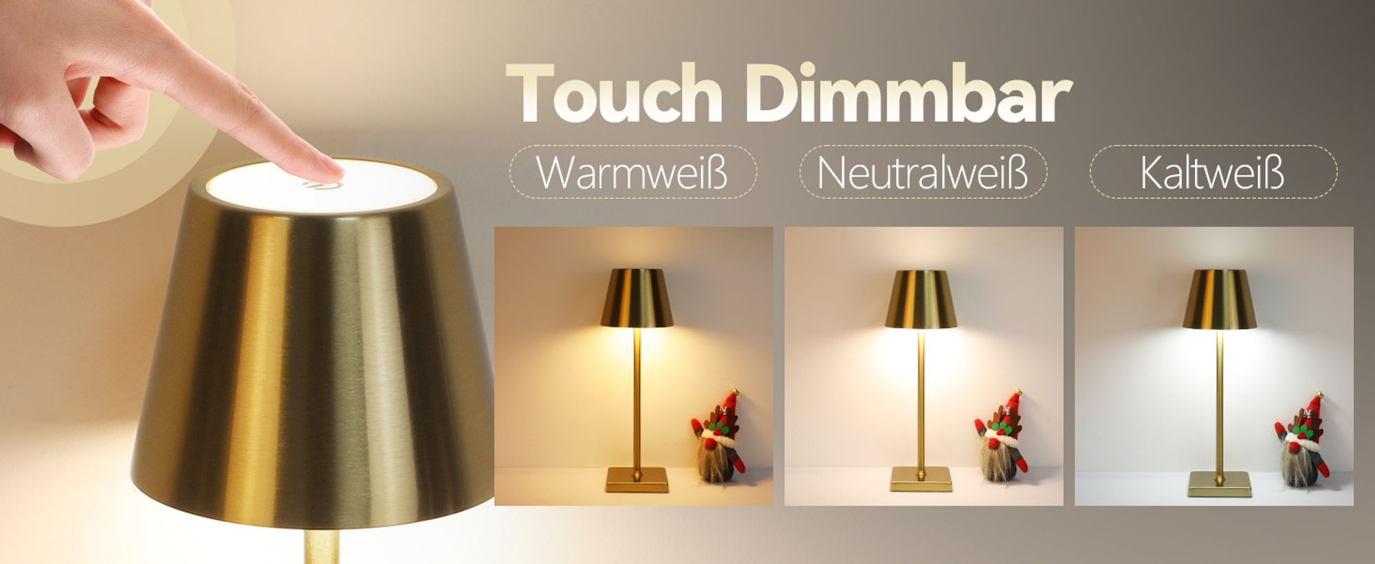 ZMH Tischlampe LED Tischleuchte 2er Set USB Kabellos Akku Lamp Touch Dimmbar Nachttischlampe 3 Farbtemperatur Gold Vintage Tischlampen für Schlafzimmer Nachttisch Wohnzimmer Restaurant