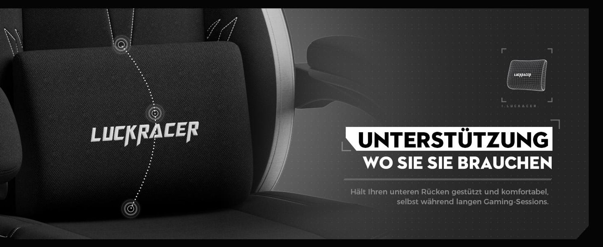 LUCKRACER Gaming stoel, bureaustoel met verbonden armleuningen, memory foam kussens, een kantelbereik van 90–155° en een voetsteun, gemaakt van duurzaam materiaal