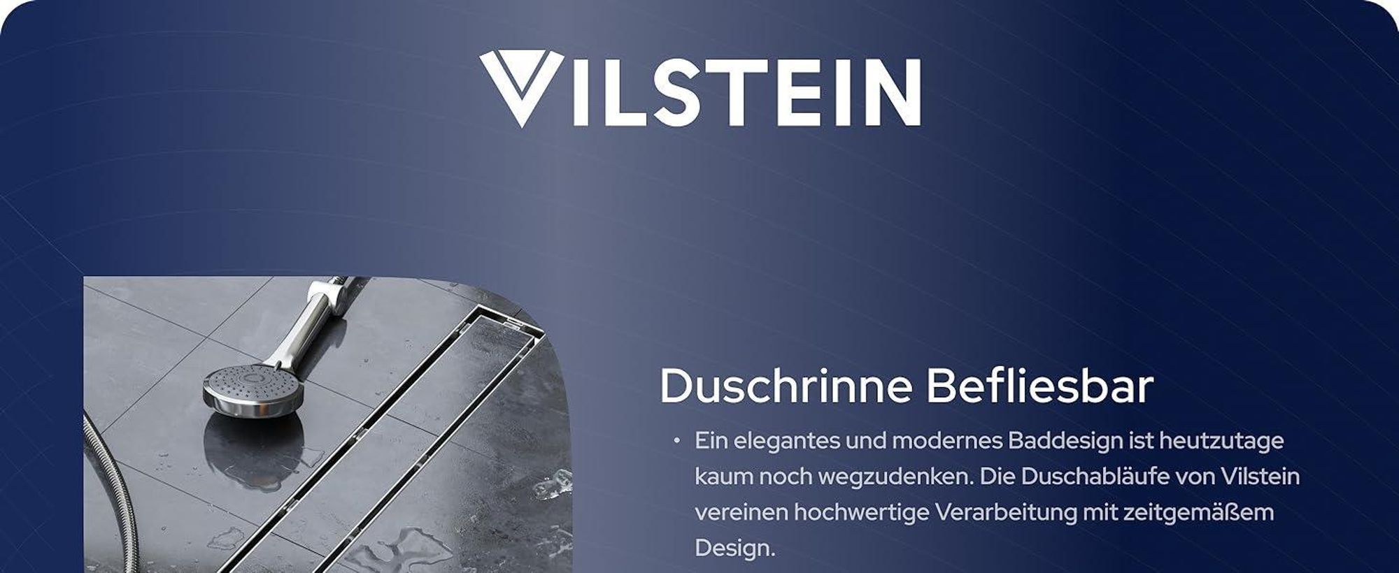 VILSTEIN Duschrinne 90cm, Edelstahl Bodenablauf Komplettset, extra flach, Siphon mit Geruchsstop, Haarsieb - Befliesbar