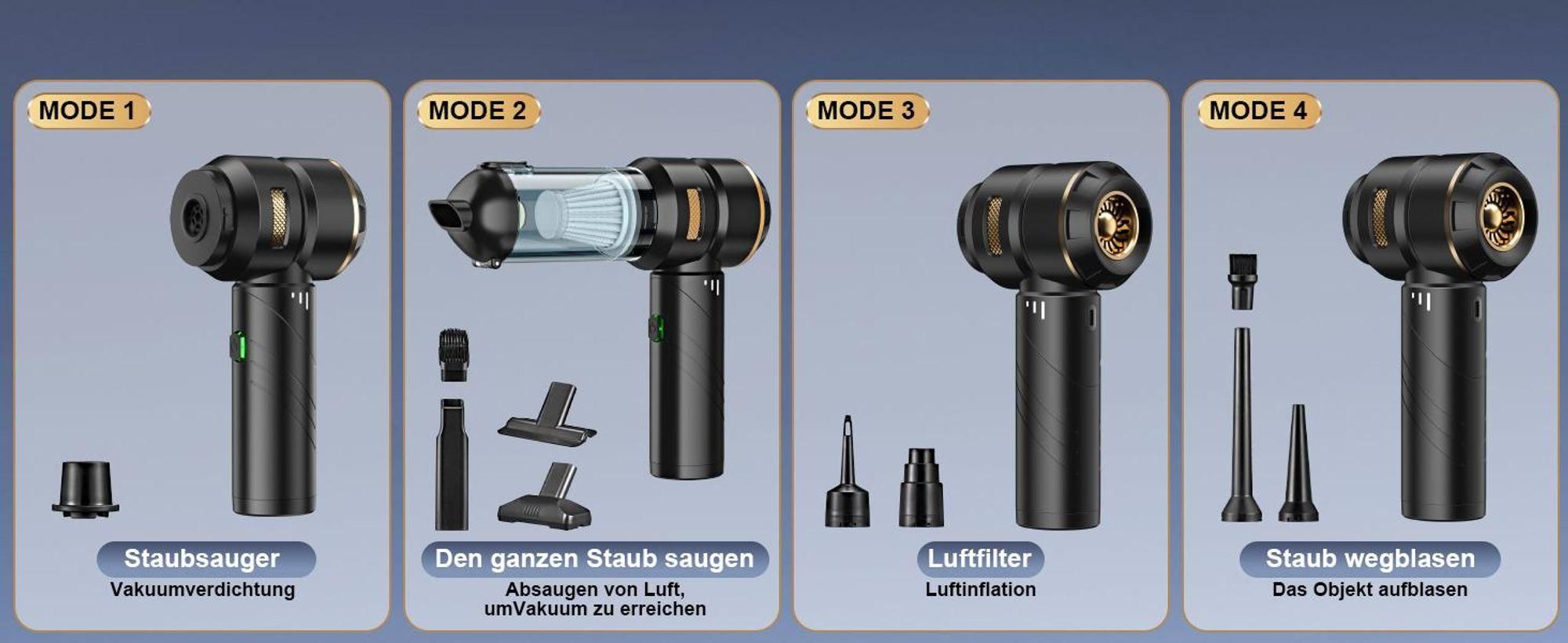 Akku Handstaubsauger Kabellos 25000Pa, Mini Autostaubsauger & 220000 U/min Staubgebläse. Leicht & Tragbar für Auto, PC, Sofa, Büro