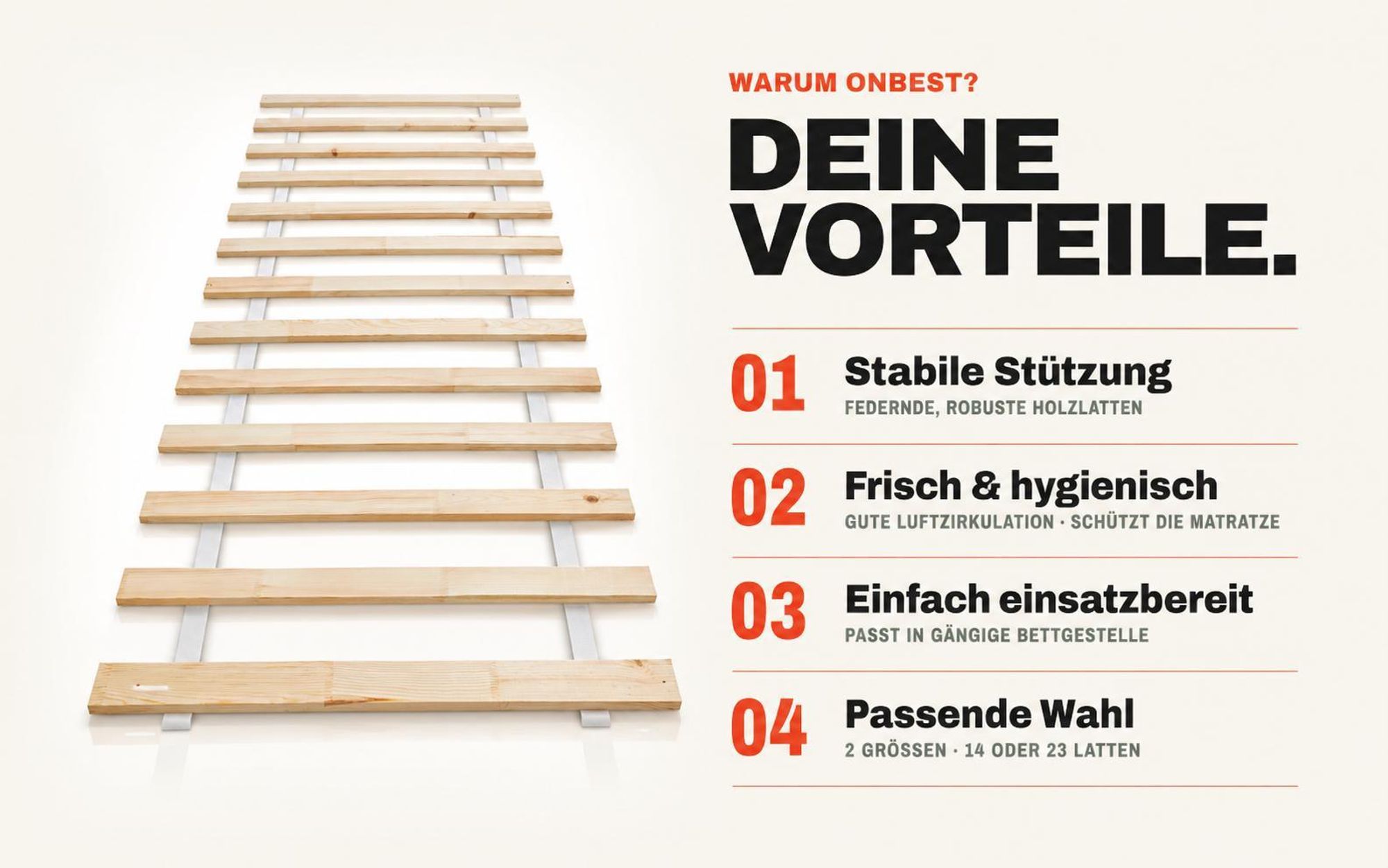 WOLKENLAND Lattenrost 90 x 200 cm | 23 Latten | Massivholz | Vorgebohrte Löcher | Premium Rollrost