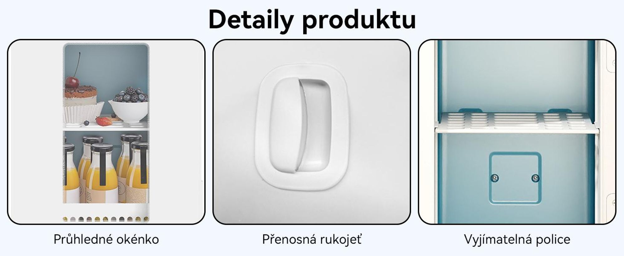 Mini lednička Puluomis o objemu 8 litrů s funkcí chlazení i ohřevu, rozsah teplot 5°C až 60°C, průhledné okénko, napájení 220-240V/12V, provozní hlučnost ≤30dB, vhodná pro kosmetiku a nápoje