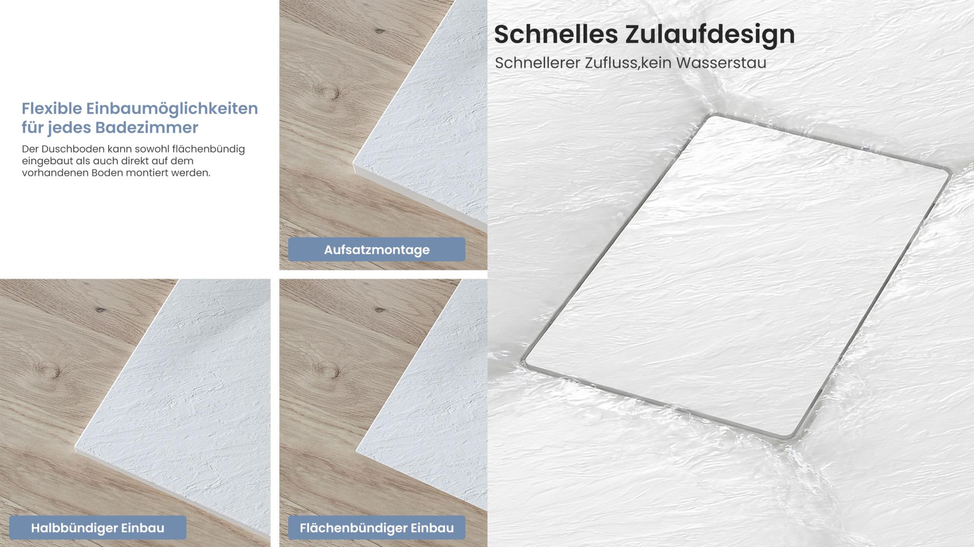 AQUABATOS Duschwanne 100x90x2,6 cm weiß, rutschfeste Duschtasse aus SMC, zuschneidbar mit Abflussgarnitur