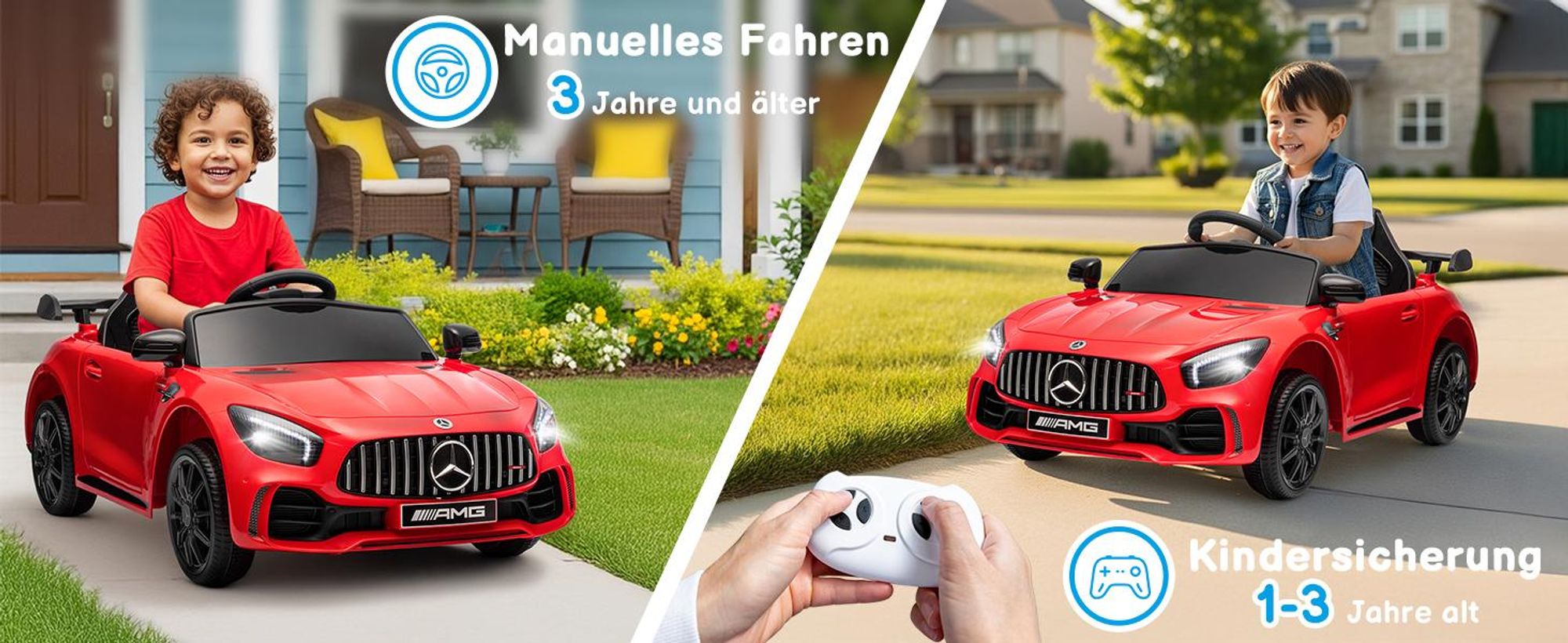 Elektroauto Kinderauto Mercedes Gtr, mit 2,4G Fernbedienung, LED Scheinwerfer, MP3, Hupe und Musik, Rot