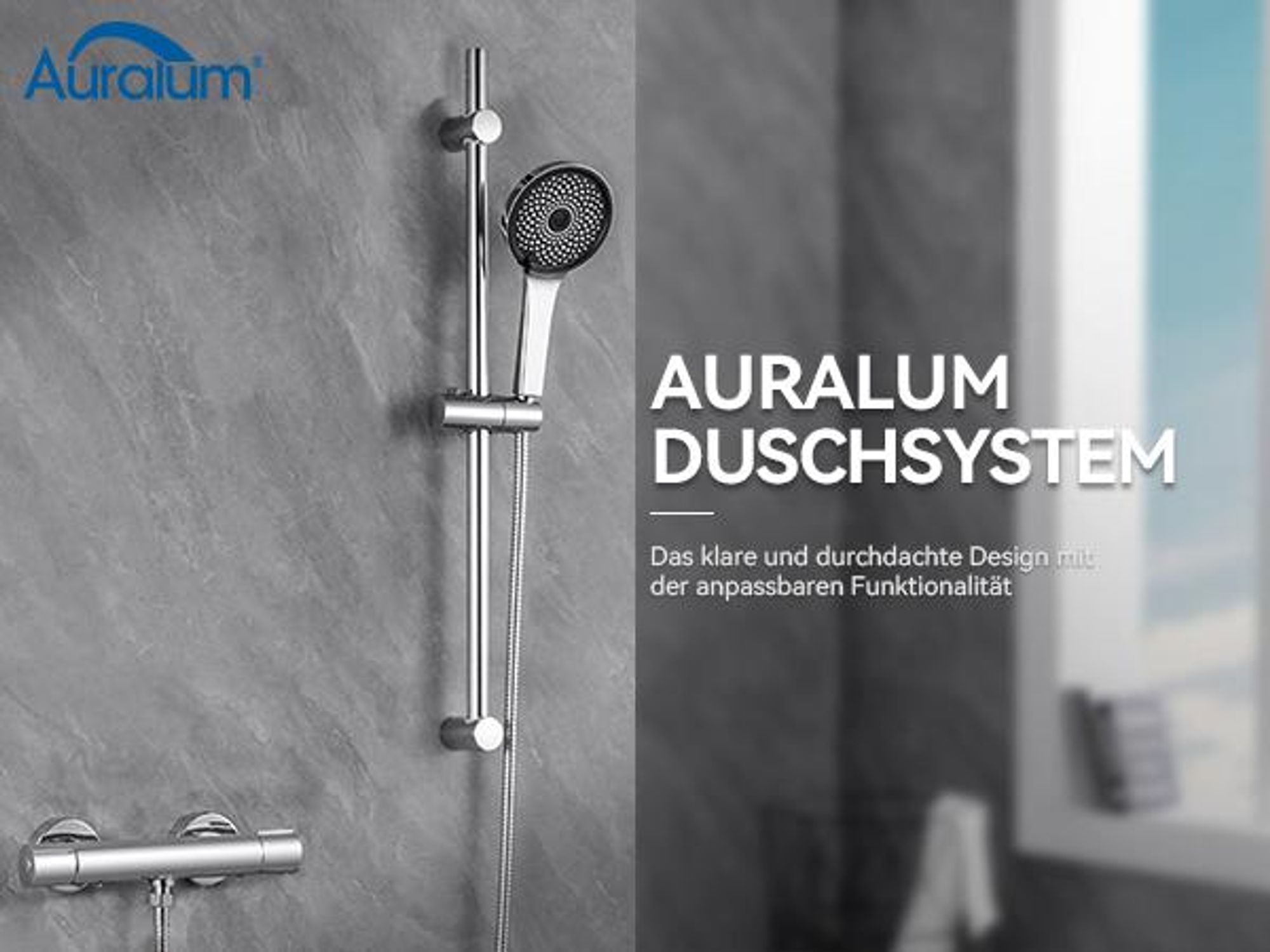 Auralum Chrom Duschkopf Set 70cm Edelstahl Duschstange 5 Funktionen höhenverstellbare Handbrause wassersparend Badzubehör für Badezimmer Wohnung