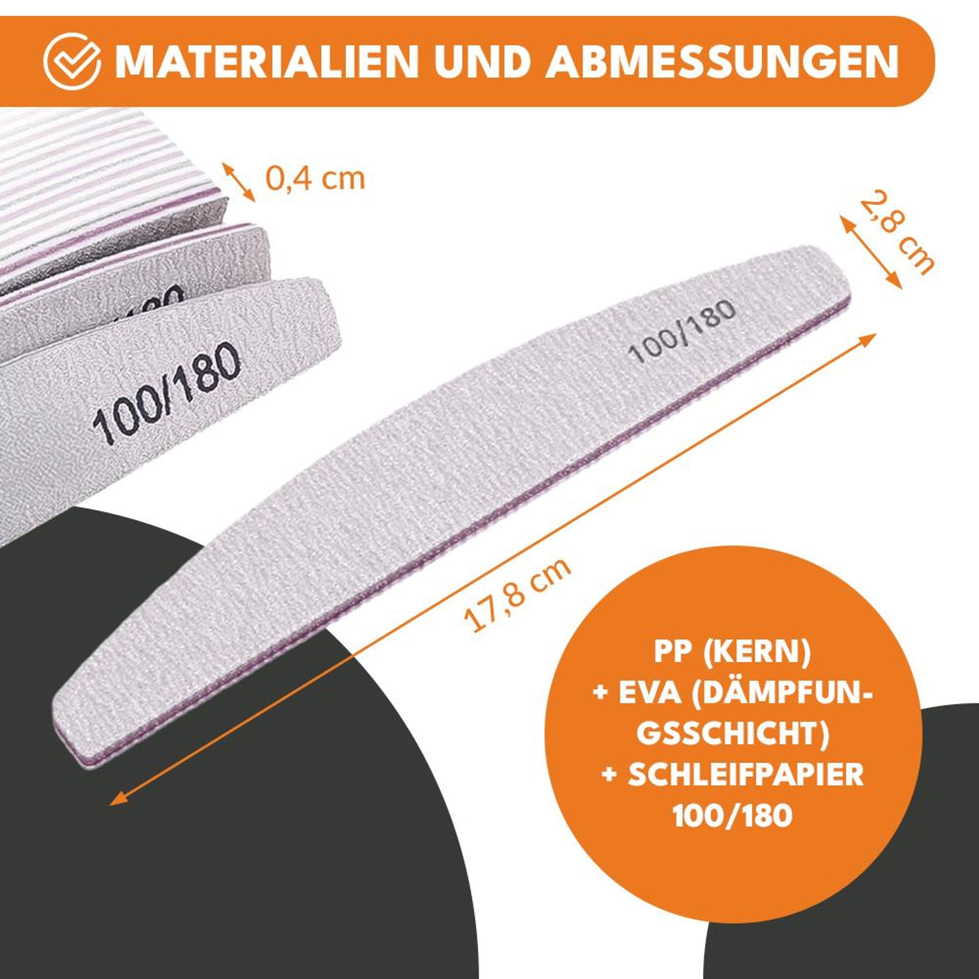 KRUMAD Nagelfeilen Set 100/180 - 10 Stück doppelseitige Profi Nagelfeile für Gel- & Naturnägel - langlebige Feilen aus EVA/Sandpapier/PP zum Formen