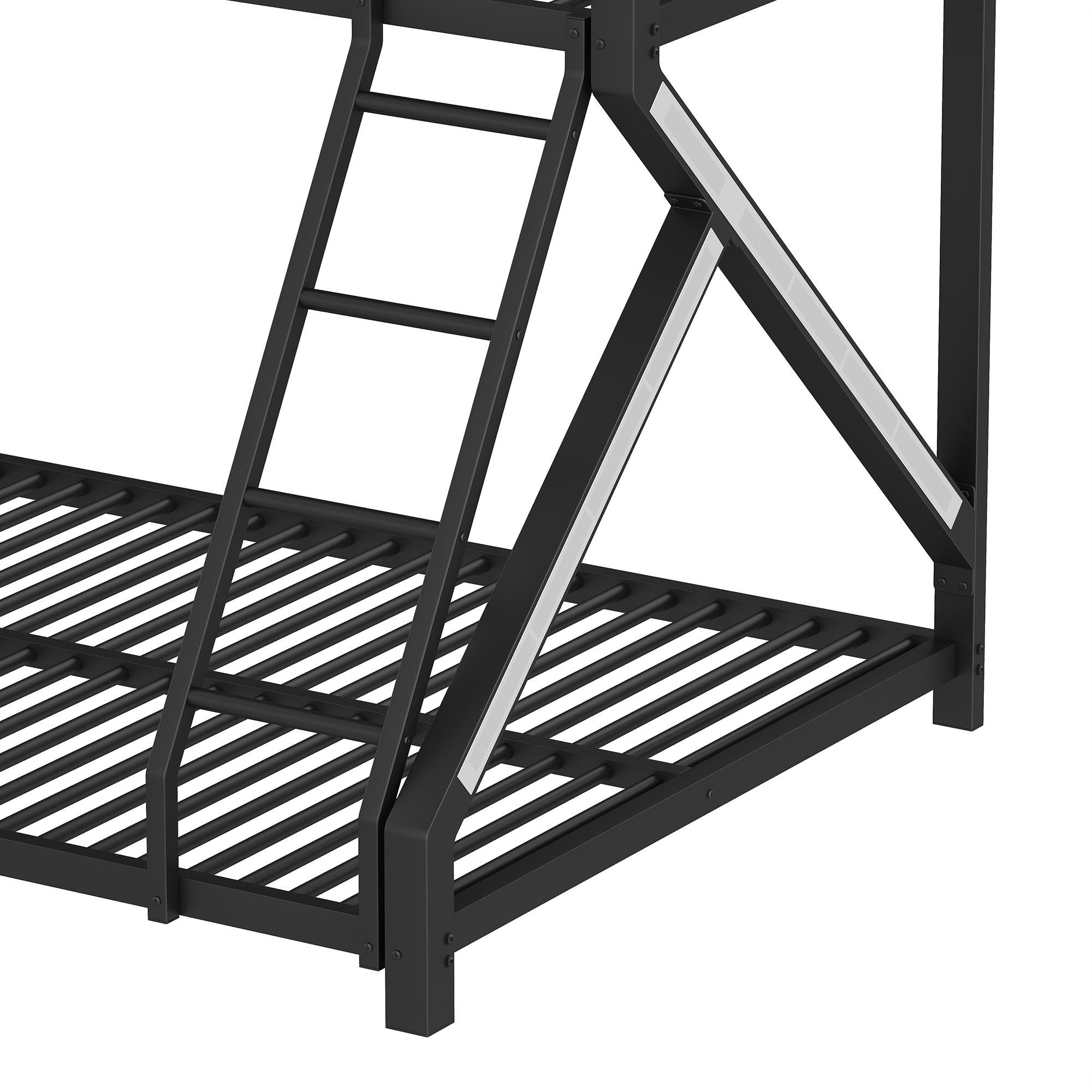 Merax Etagenbett 90x200cm und 140x200cm, Kinderbett aus Metall, LED-Lichtleiste, Sicherheitsgeländer, Leiter, Stockbett, Jugendbett, Schwarz