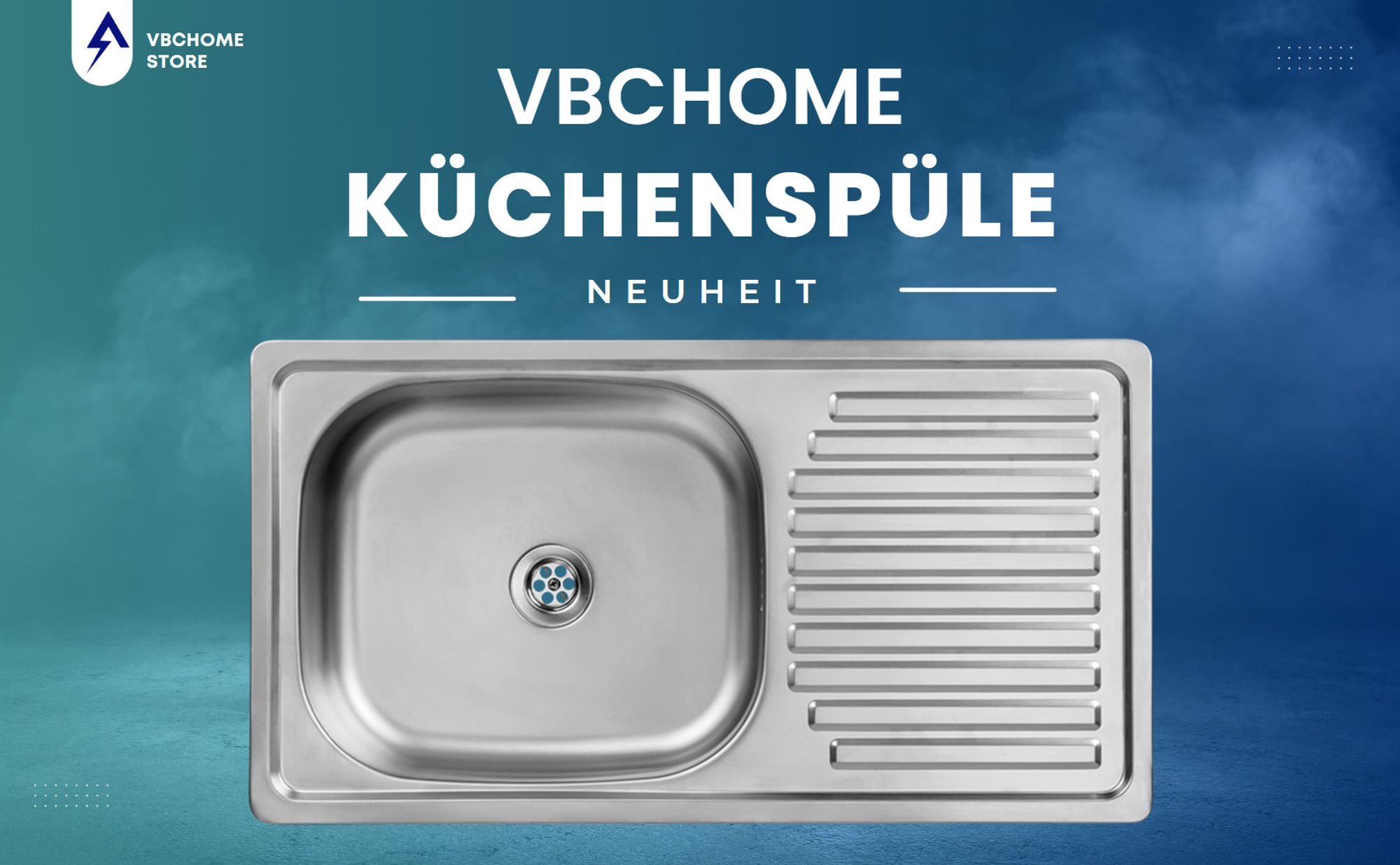 VBChome Edelstahlspüle 75 x 40 x 14 cm Edelstahl Glatt Küchenspüle mit Hahnloch Spüle Linksseitig Pflegeleichte Abtropffläche Ablaufgarnitur Siphon