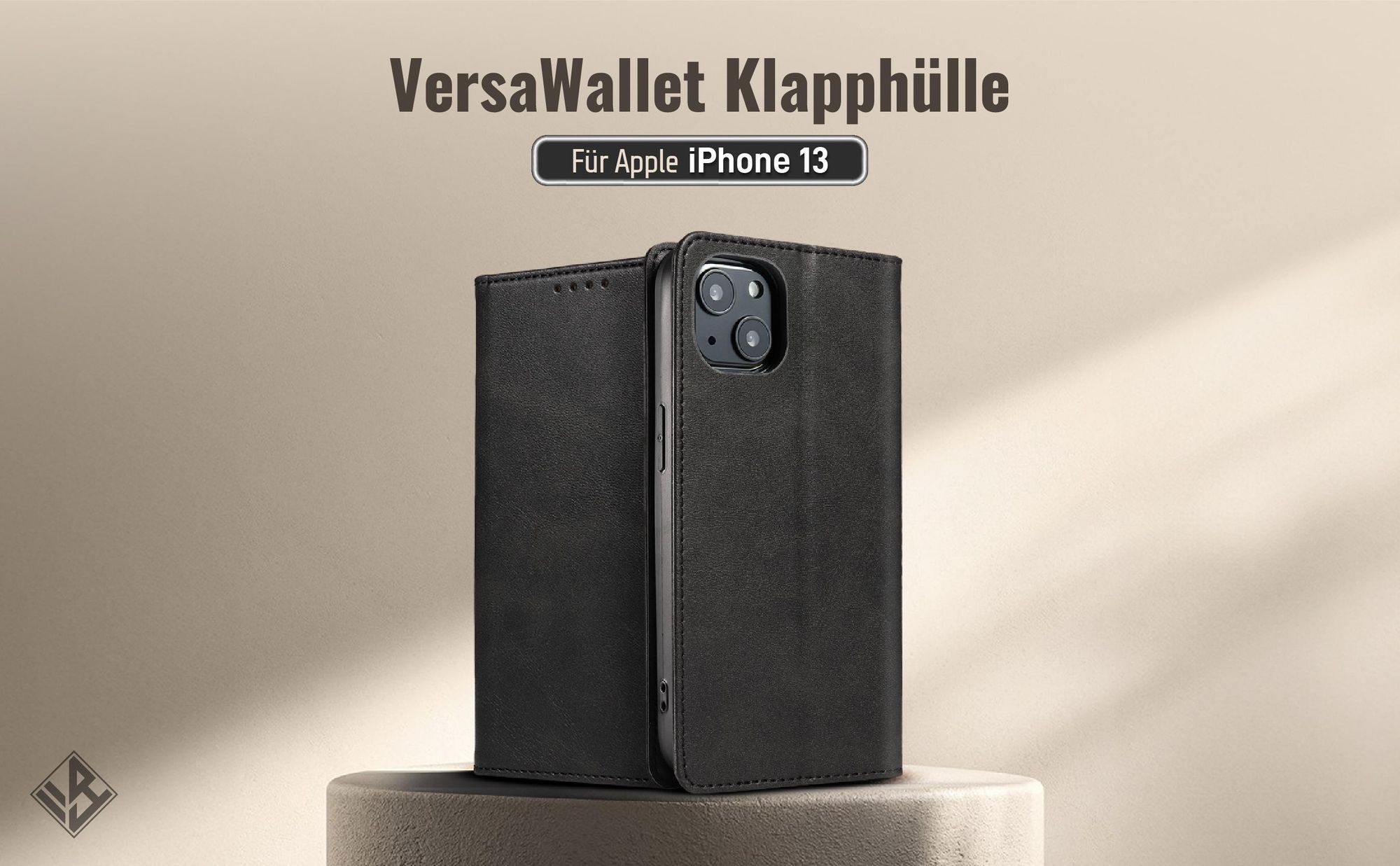 Schwarze Klapphülle für das Apple iPhone 13 mit Wallet-Funktion