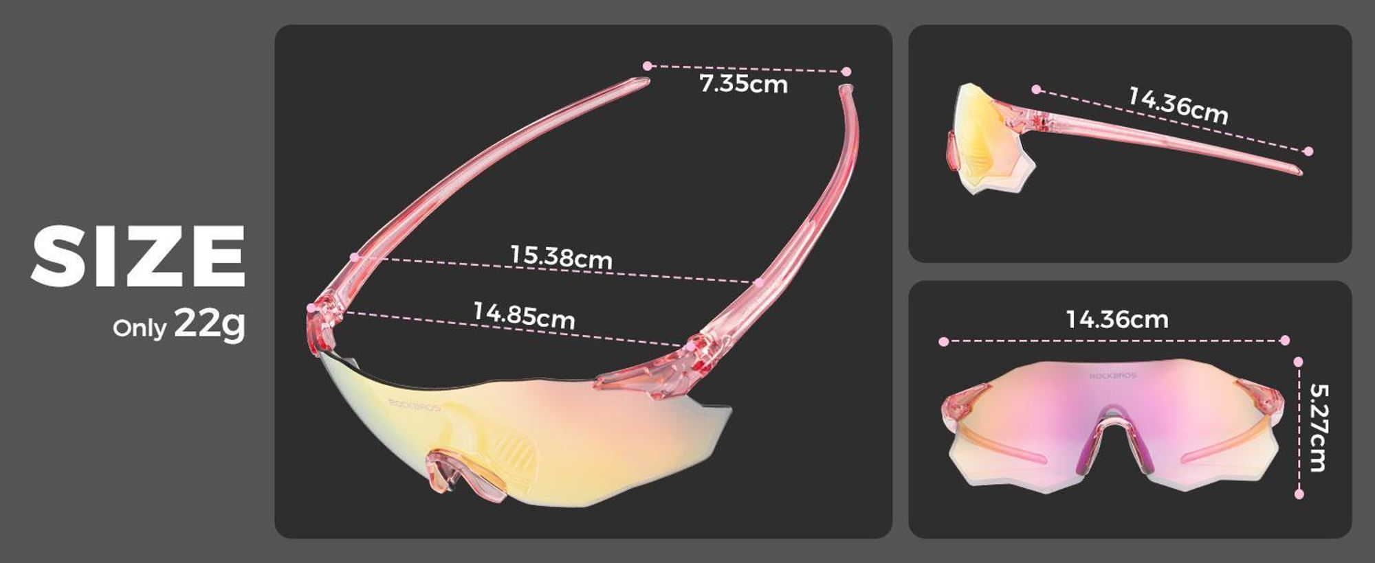 ROCKBROS Sportsonnenbrille Fahrradbrille Rahmenlose Fahrrad und Laufbrille für Outdoor Damen Herren UV400 Lila Rosa Photochrom